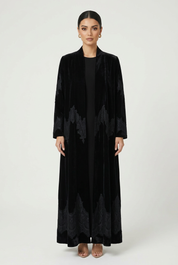 C 2831-01 Black Velvet Dantel Abaya