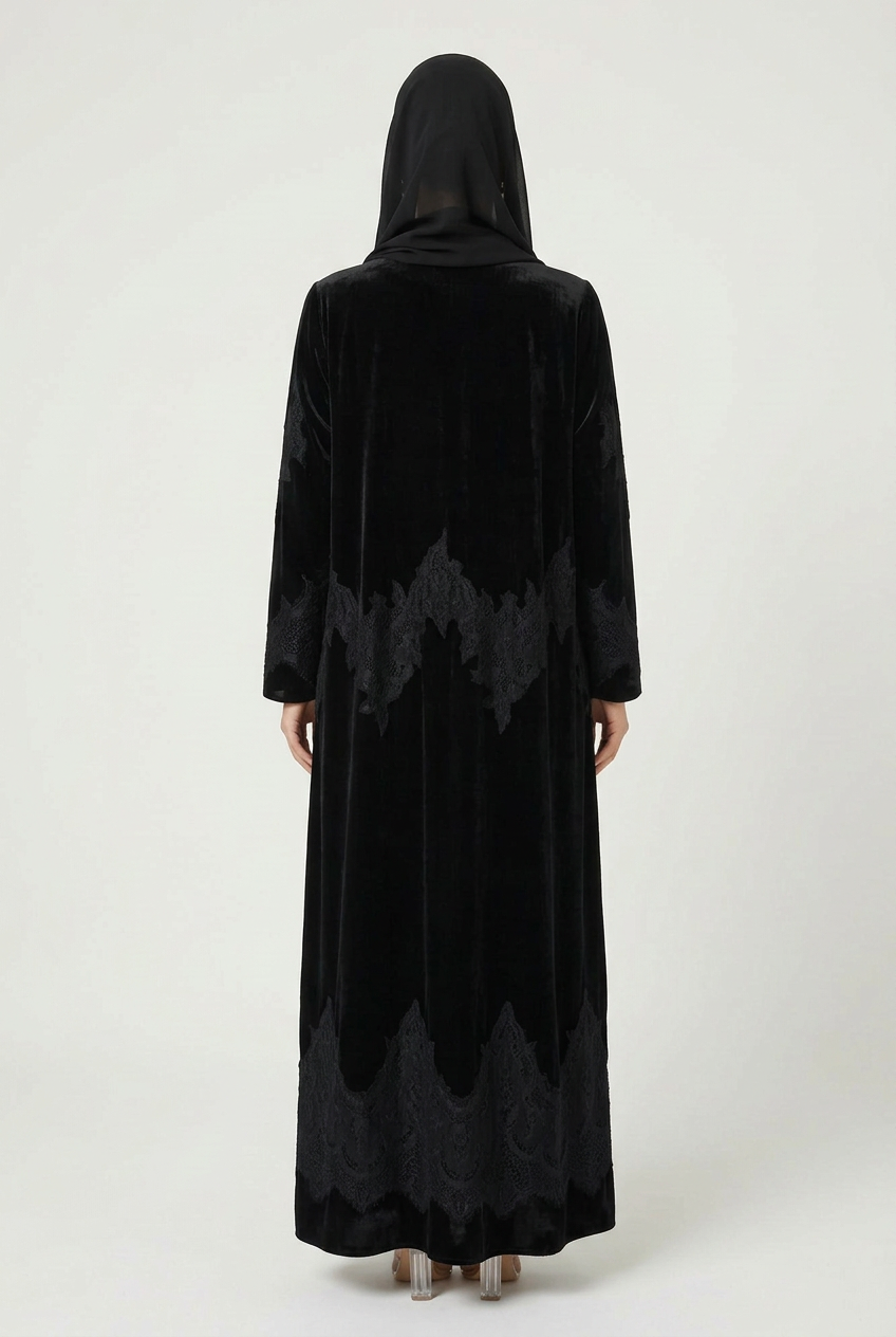 C 2831-01 Black Velvet Dantel Abaya
