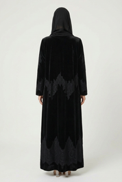 C 2831-01 Black Velvet Dantel Abaya
