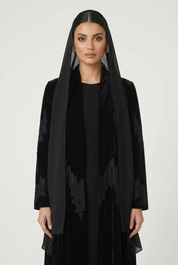 C 2831-01 Black Velvet Dantel Abaya