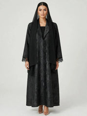 C 2835 Black Floral Lace Abaya