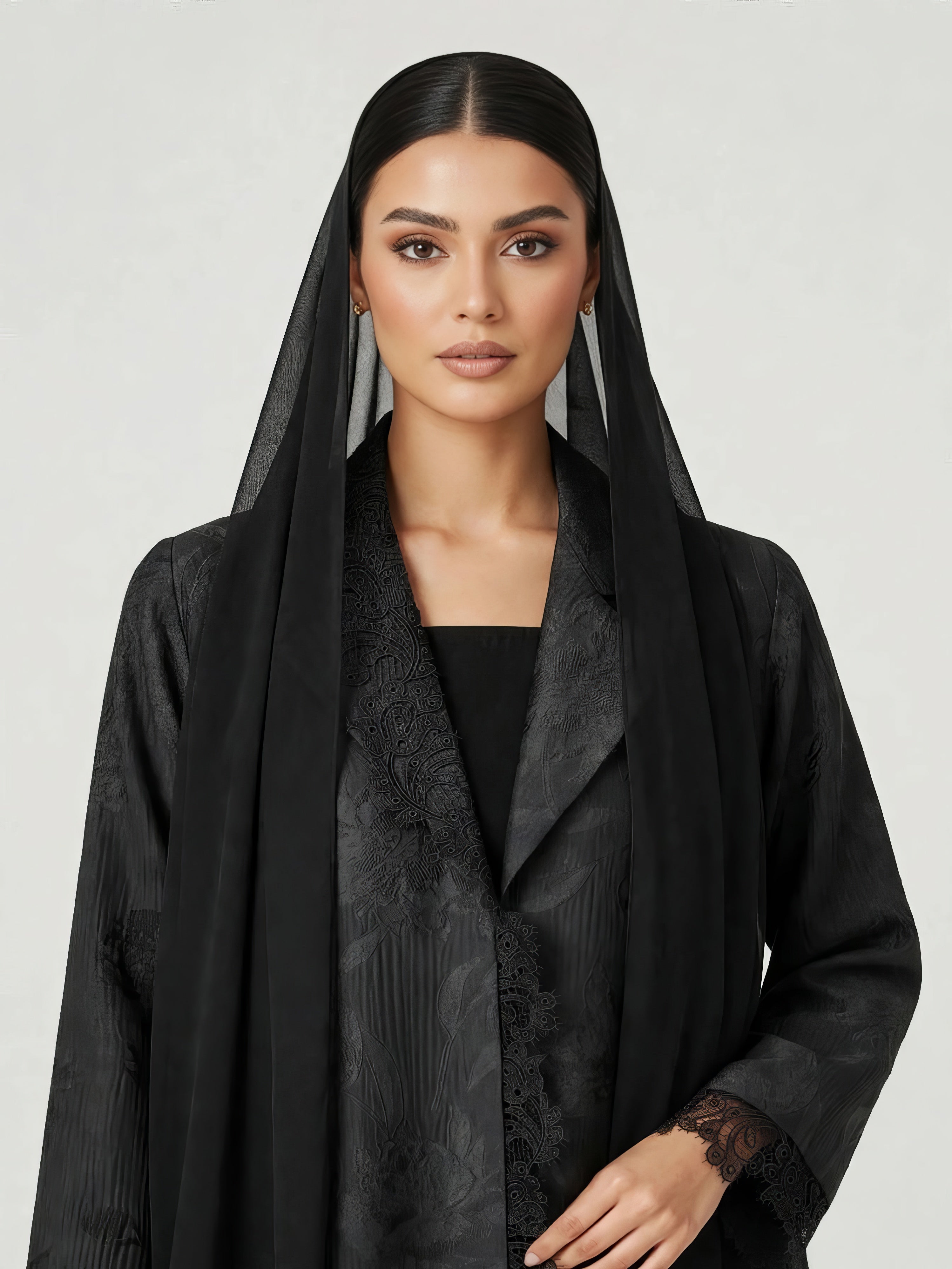C 2835 Black Floral Lace Abaya