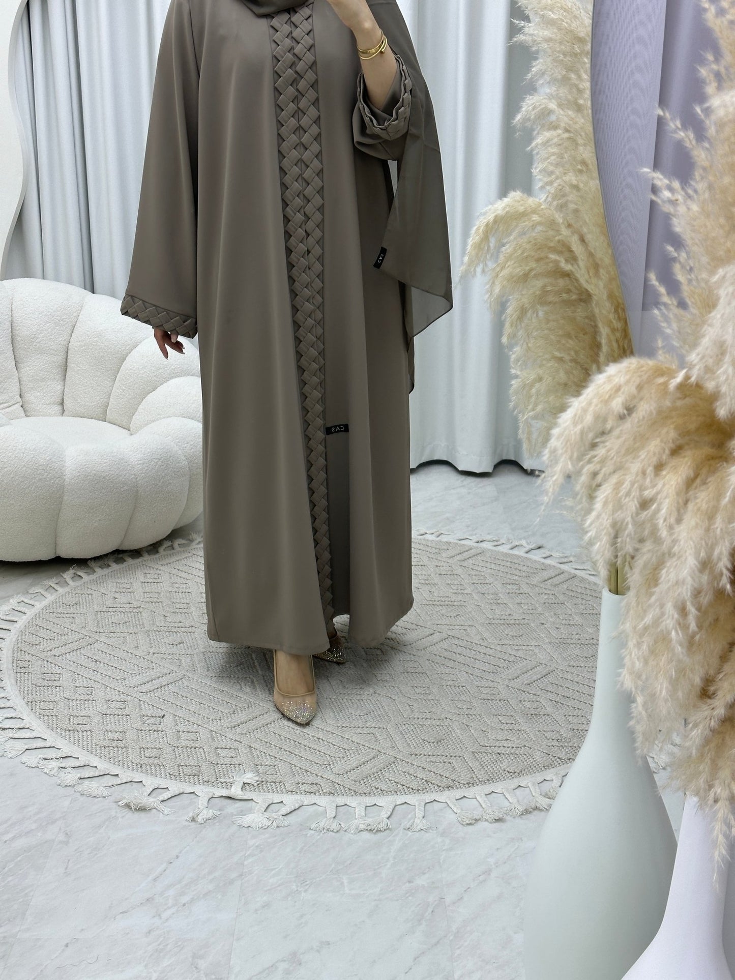 C 3D Checks Beige Abaya