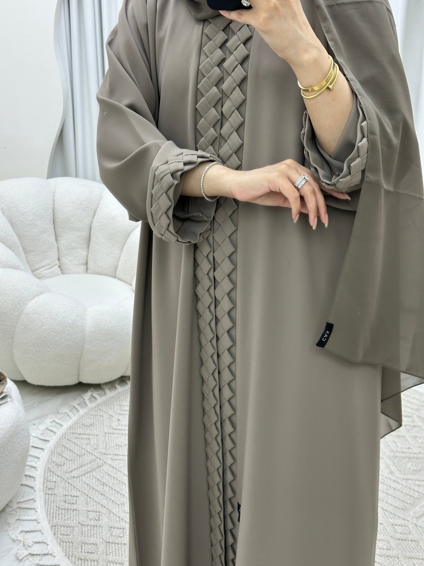 C 3D Checks Beige Abaya