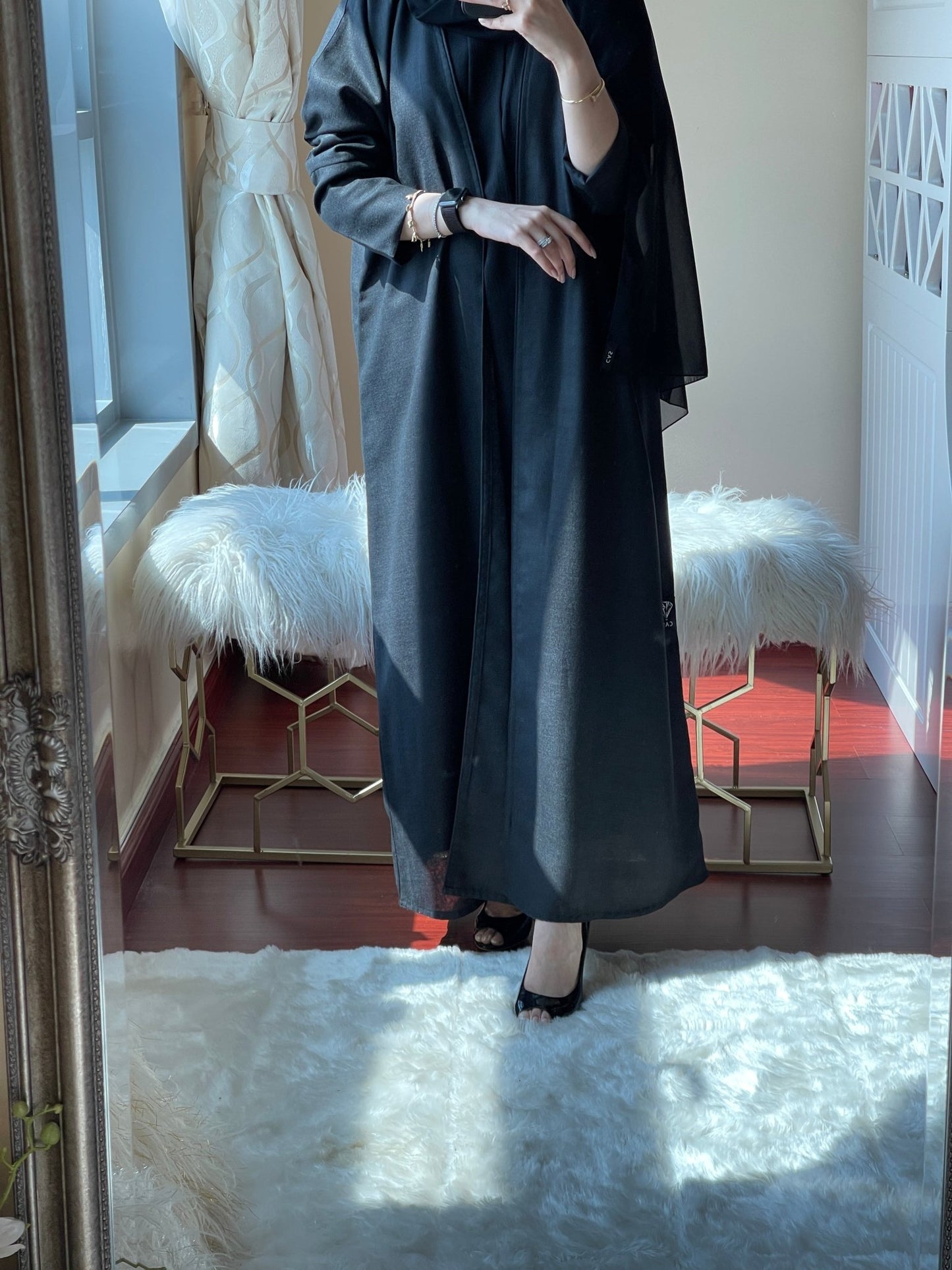 C - Basic - Black - Linen - Abaya - Set