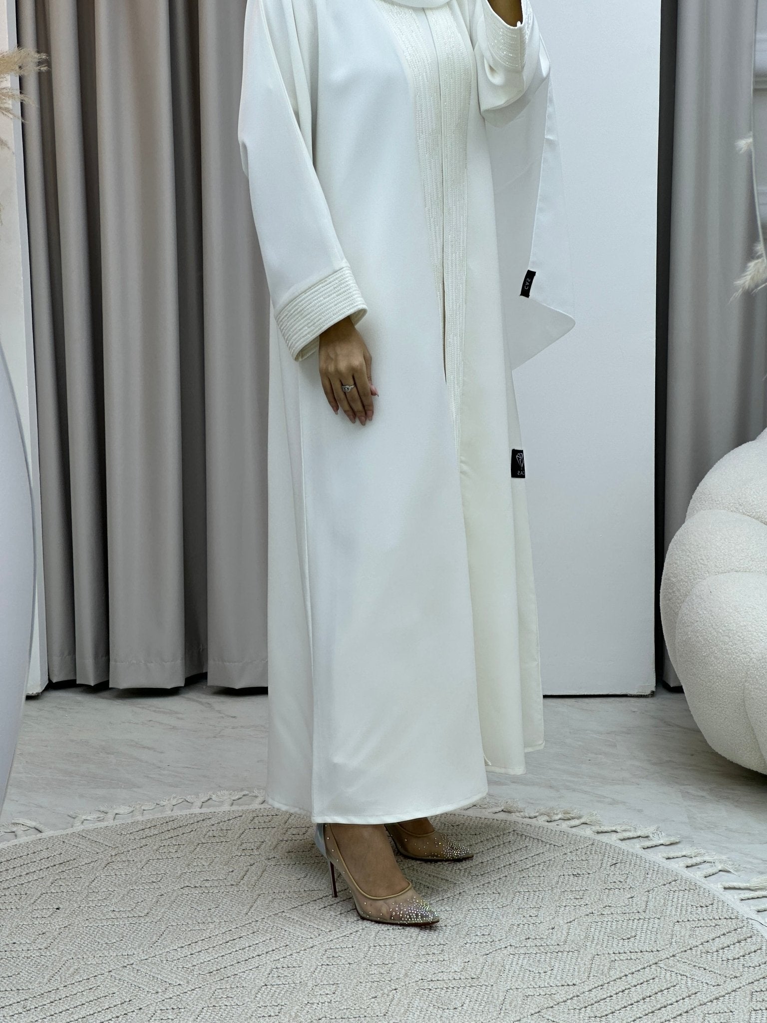 C Beadwork Off White Abaya