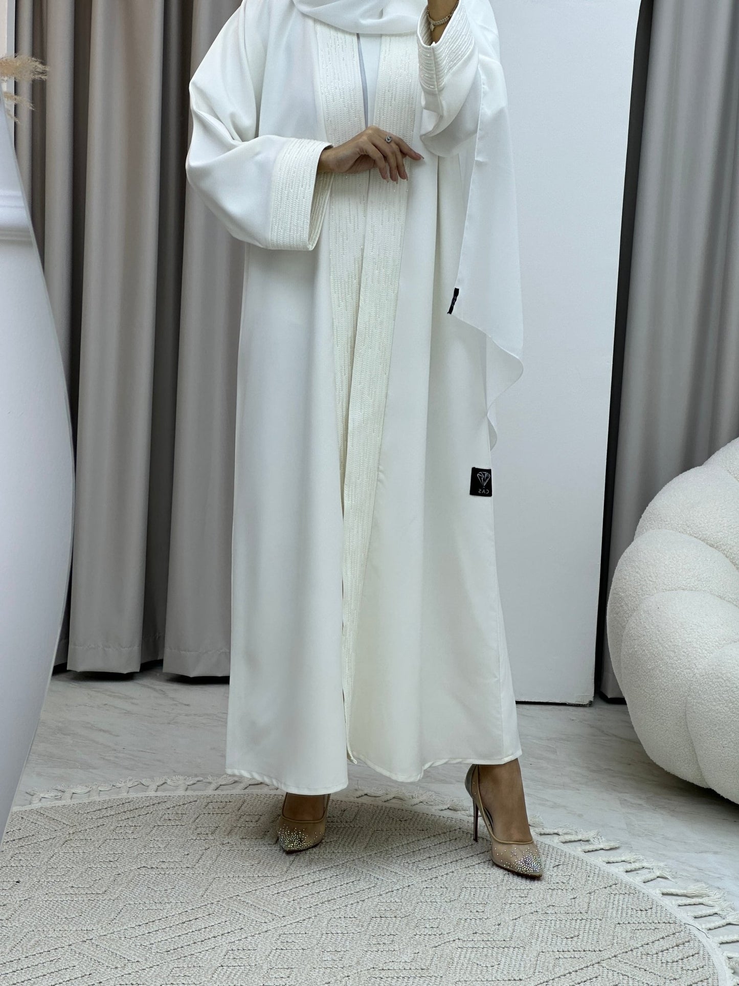 C Beadwork Off White Abaya