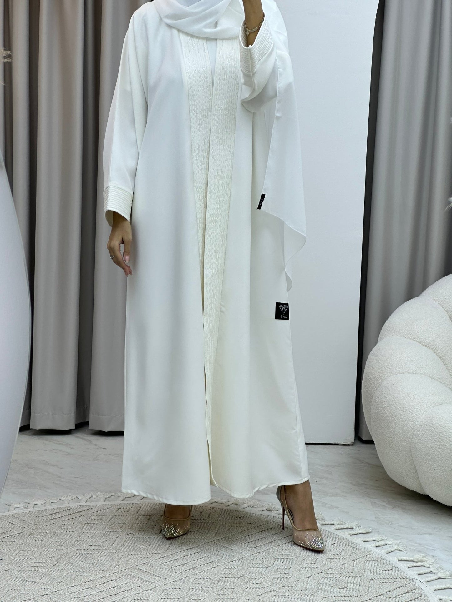 C Beadwork Off White Abaya