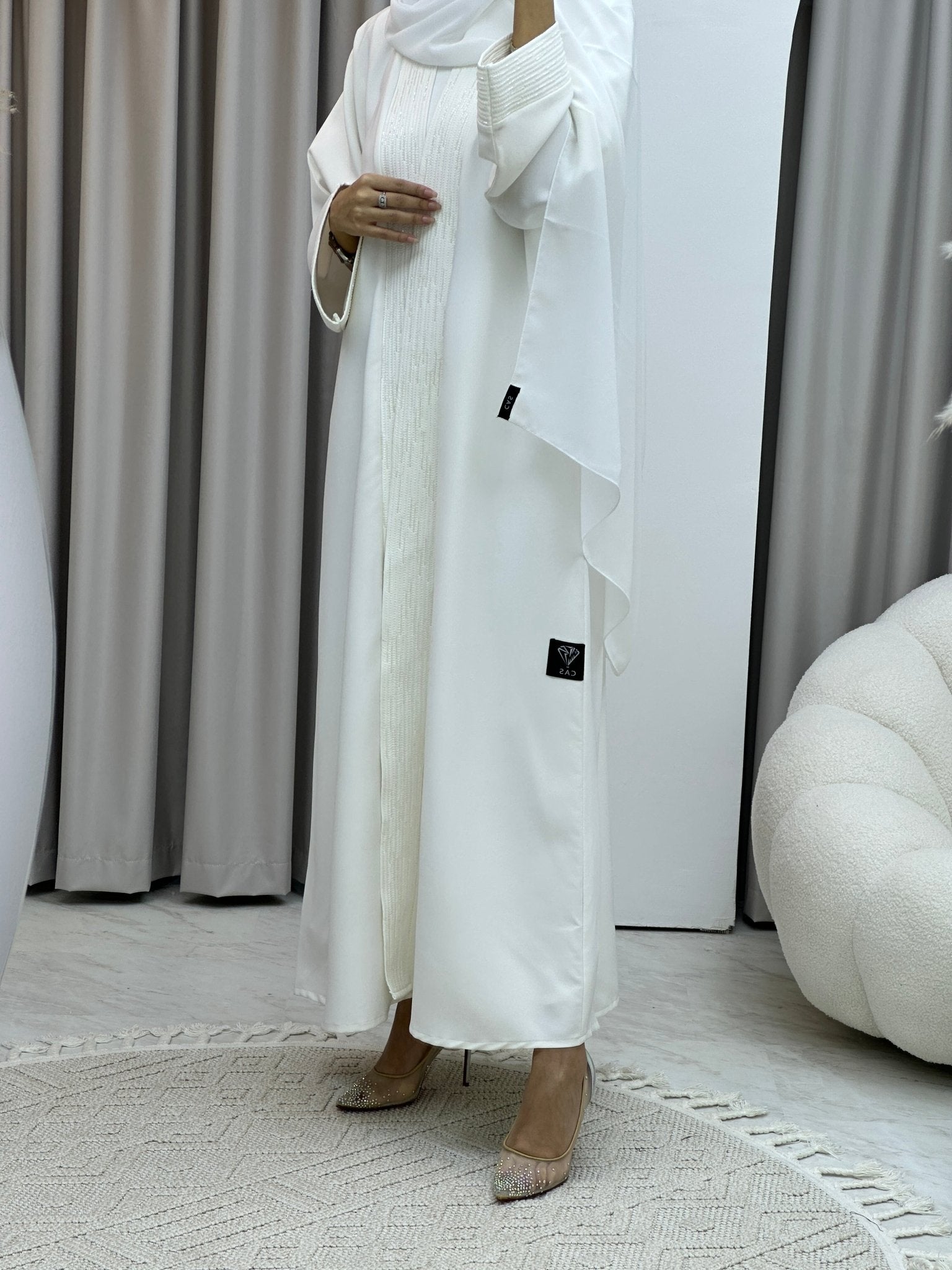 C Beadwork Off White Abaya