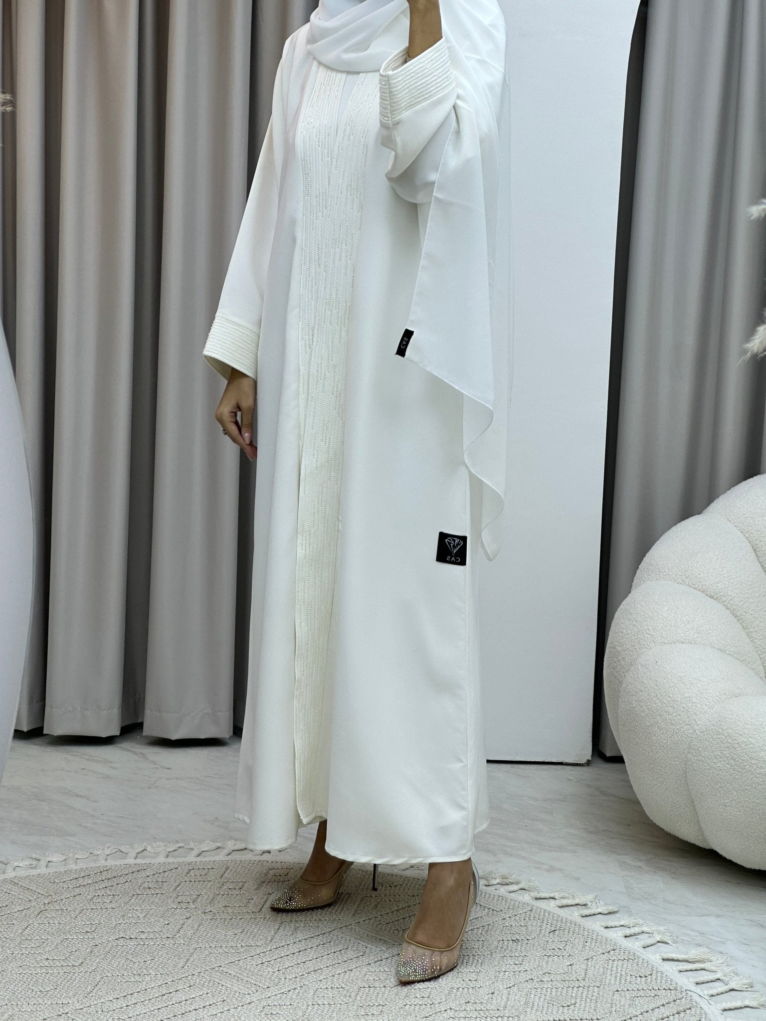 C Beadwork Off White Abaya