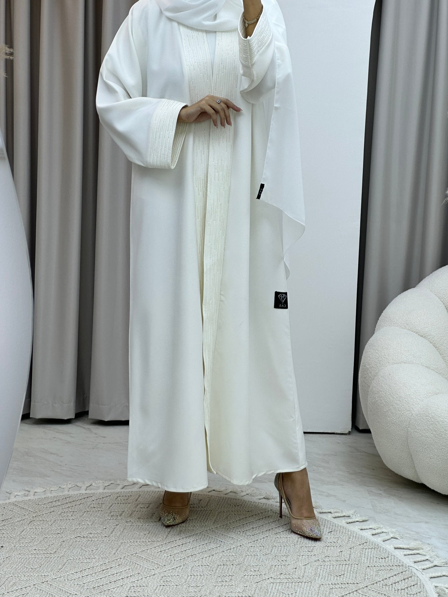 C Beadwork Off White Abaya