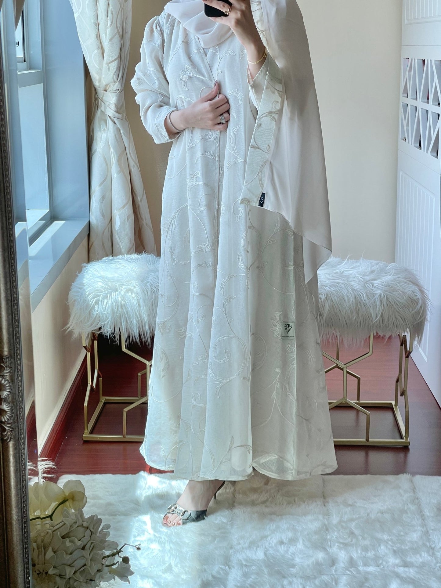 C - Beige - Classic - Organza - Abaya