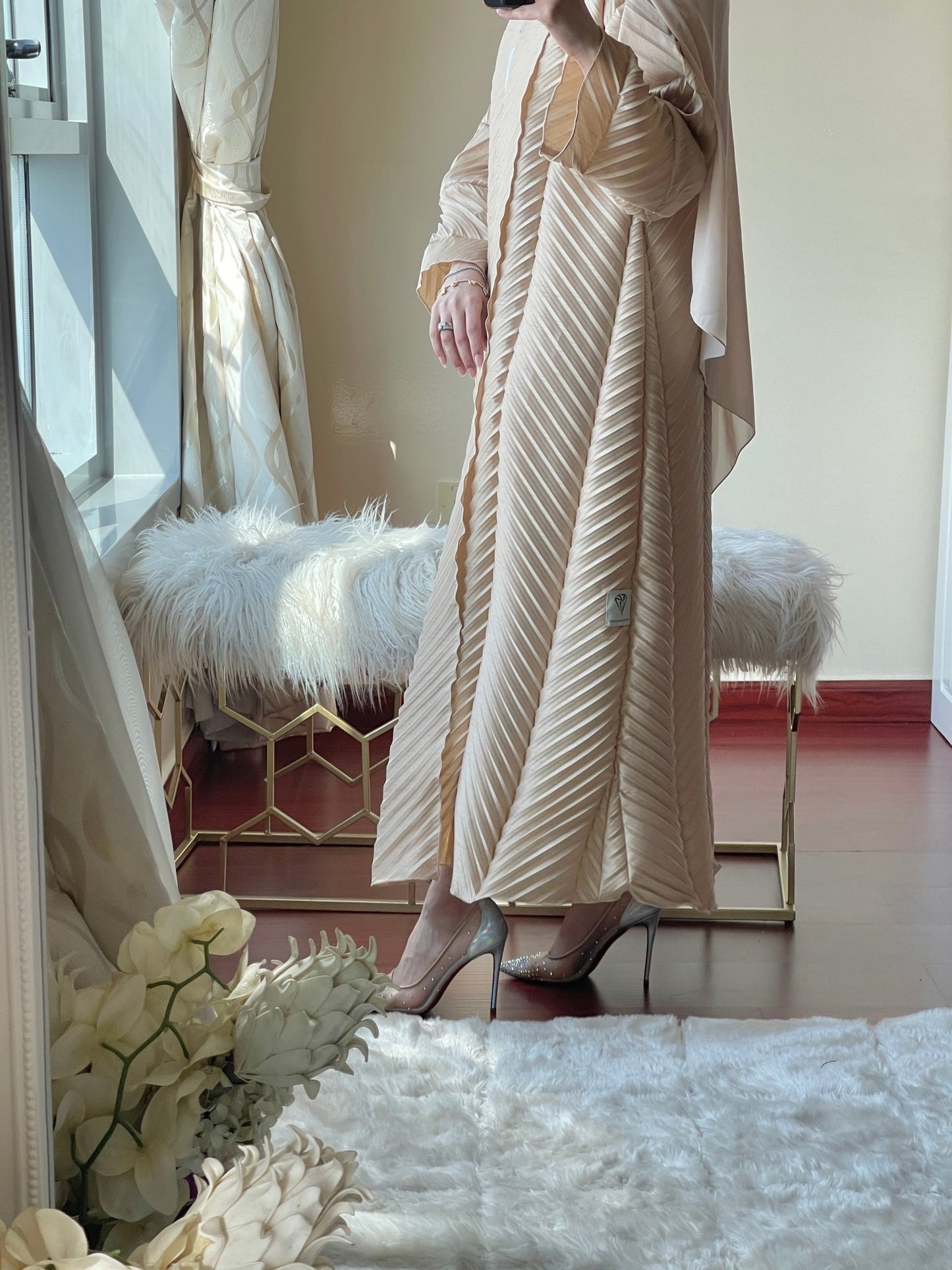 C - Beige - Pleated - Abaya - Set - 57