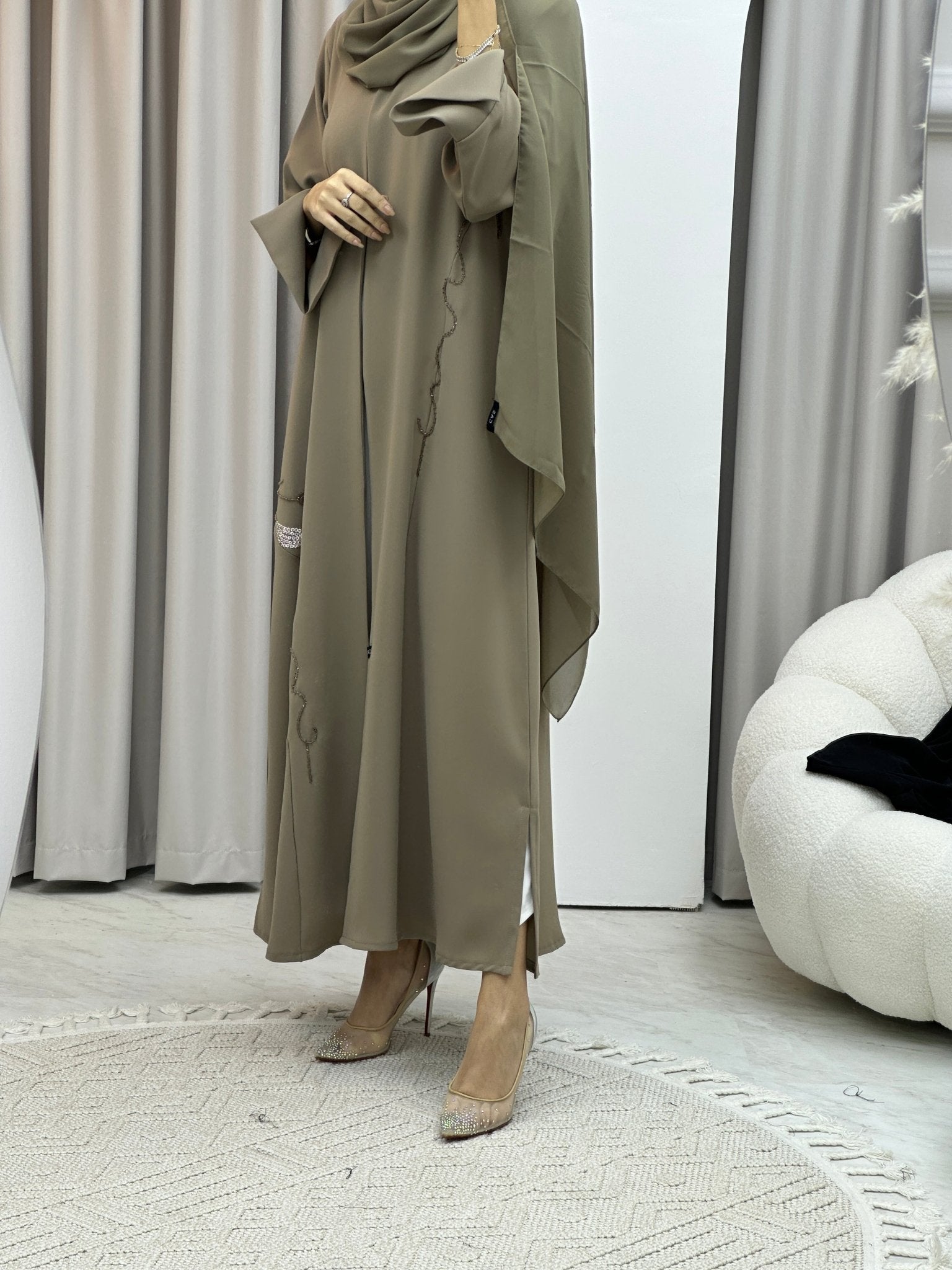 C Beige Sequins Abaya