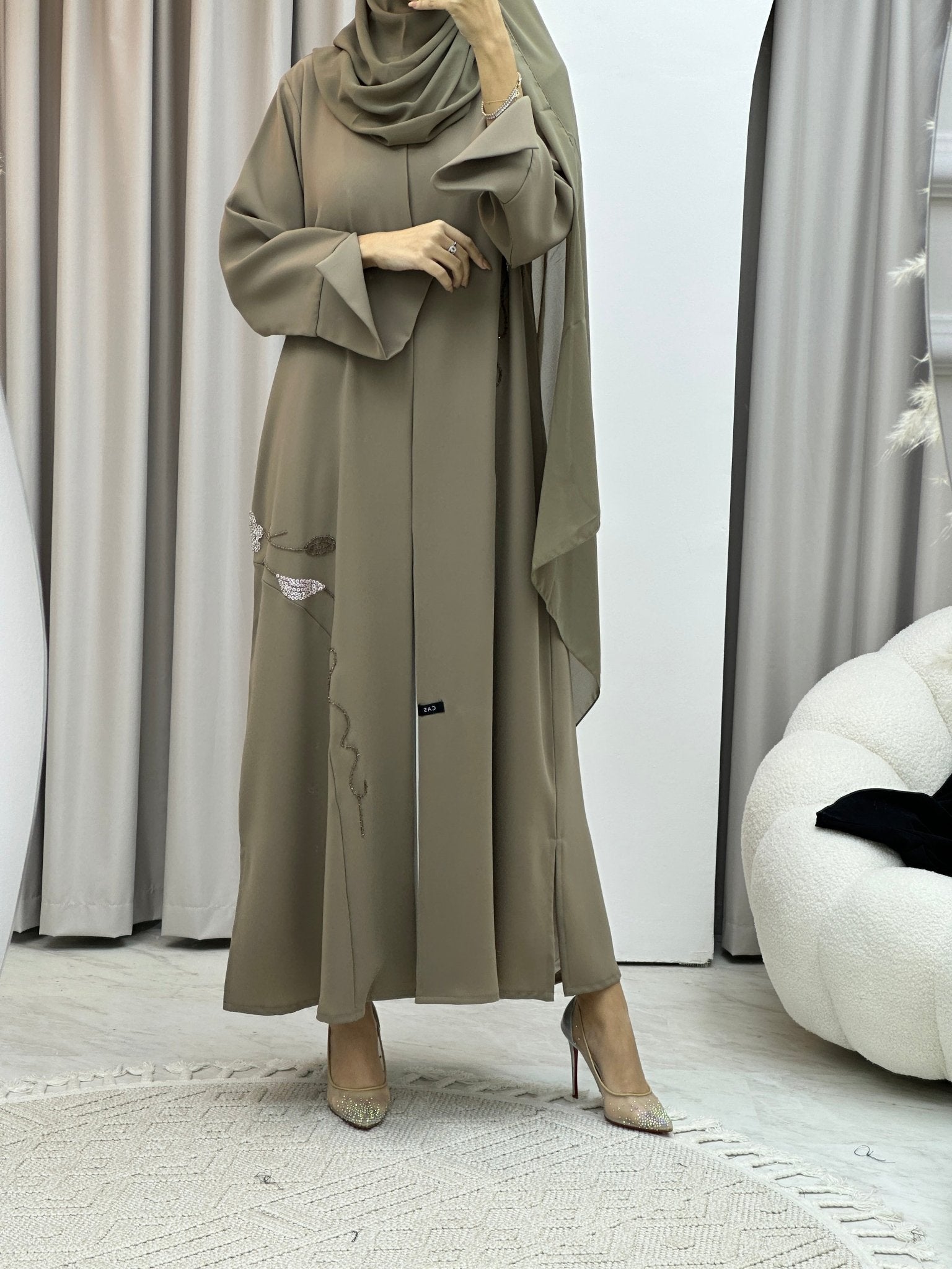 C Beige Sequins Abaya