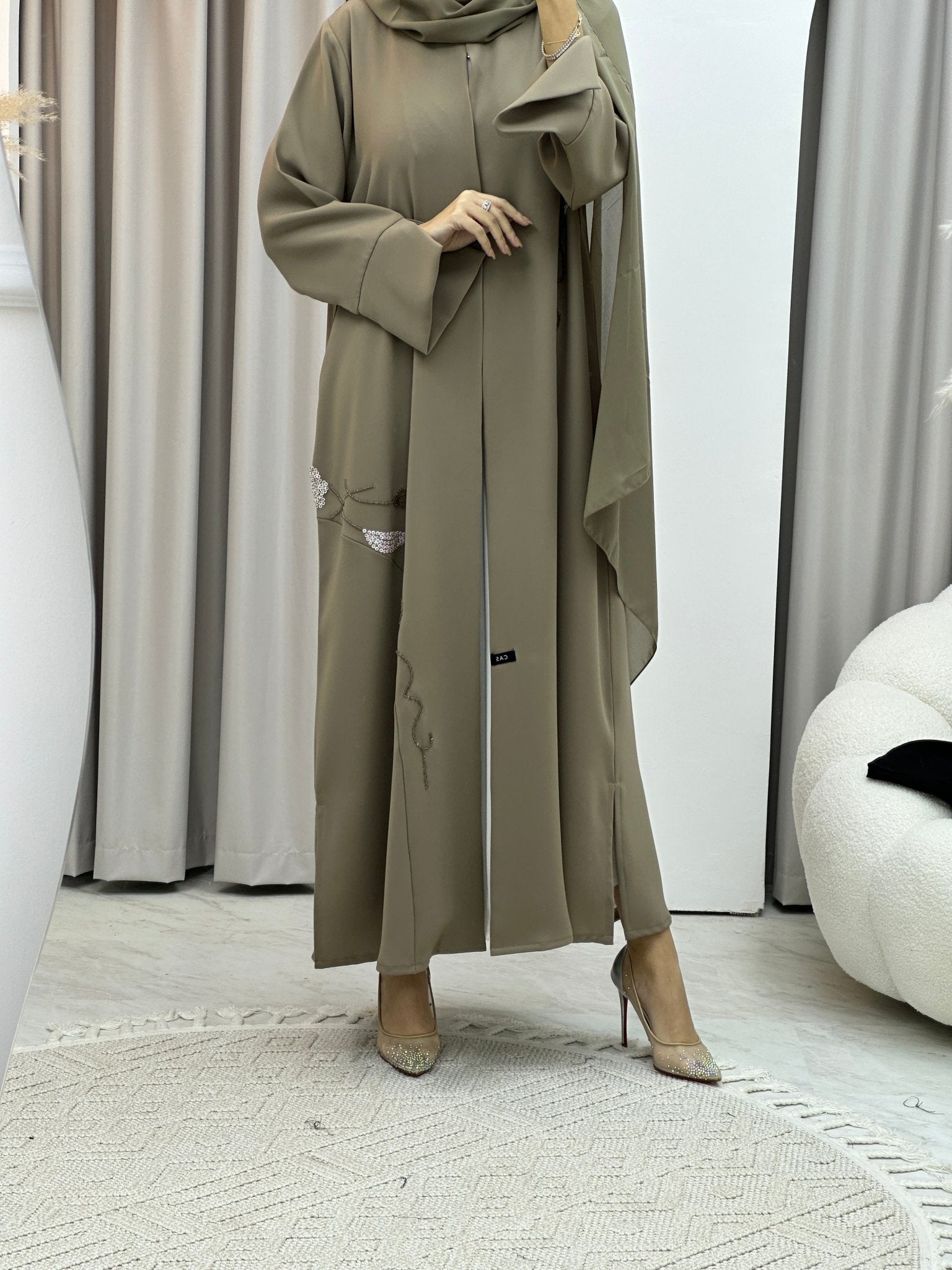 C Beige Sequins Abaya