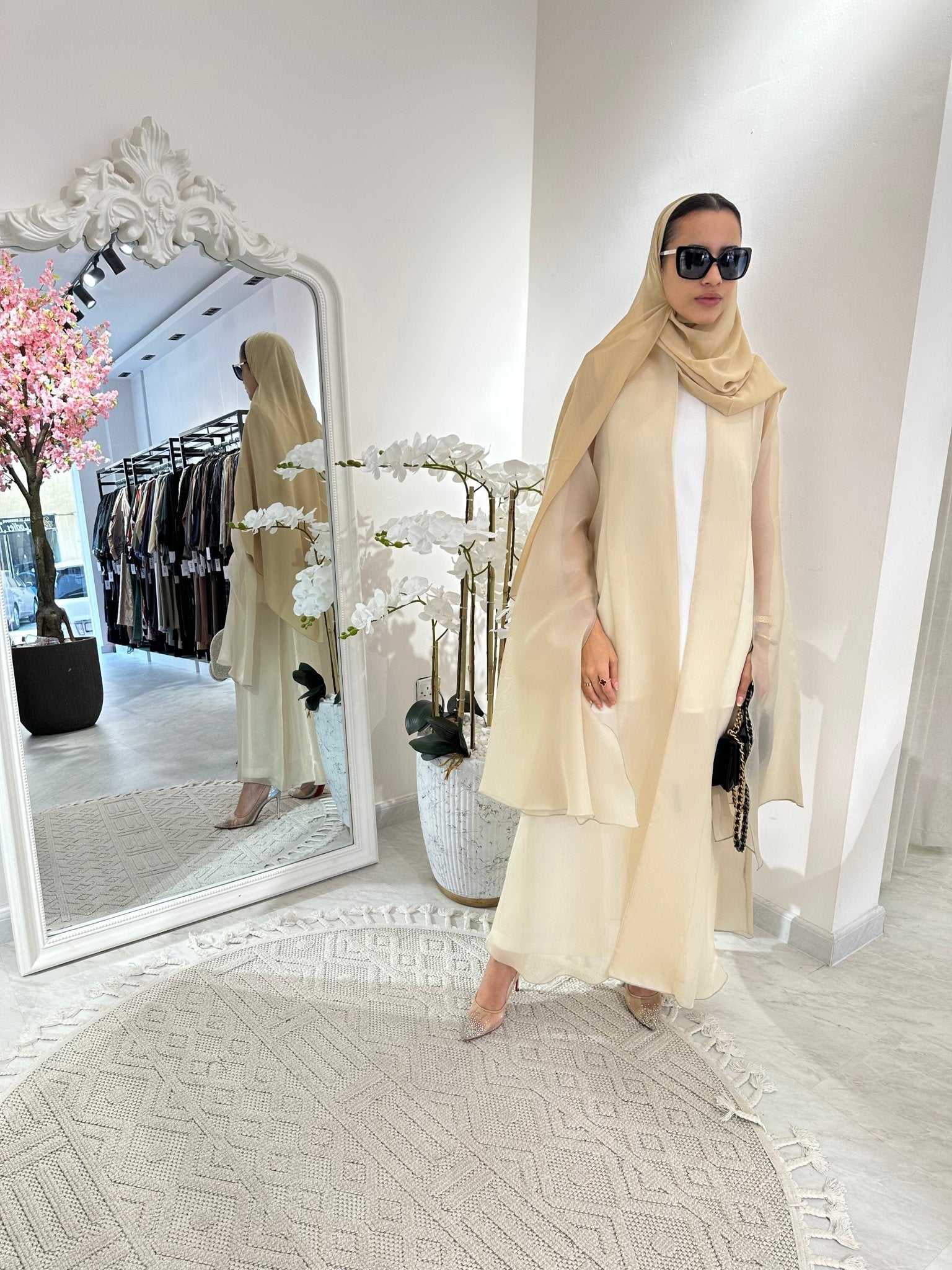 C Beige Summer Organza Eid Abaya