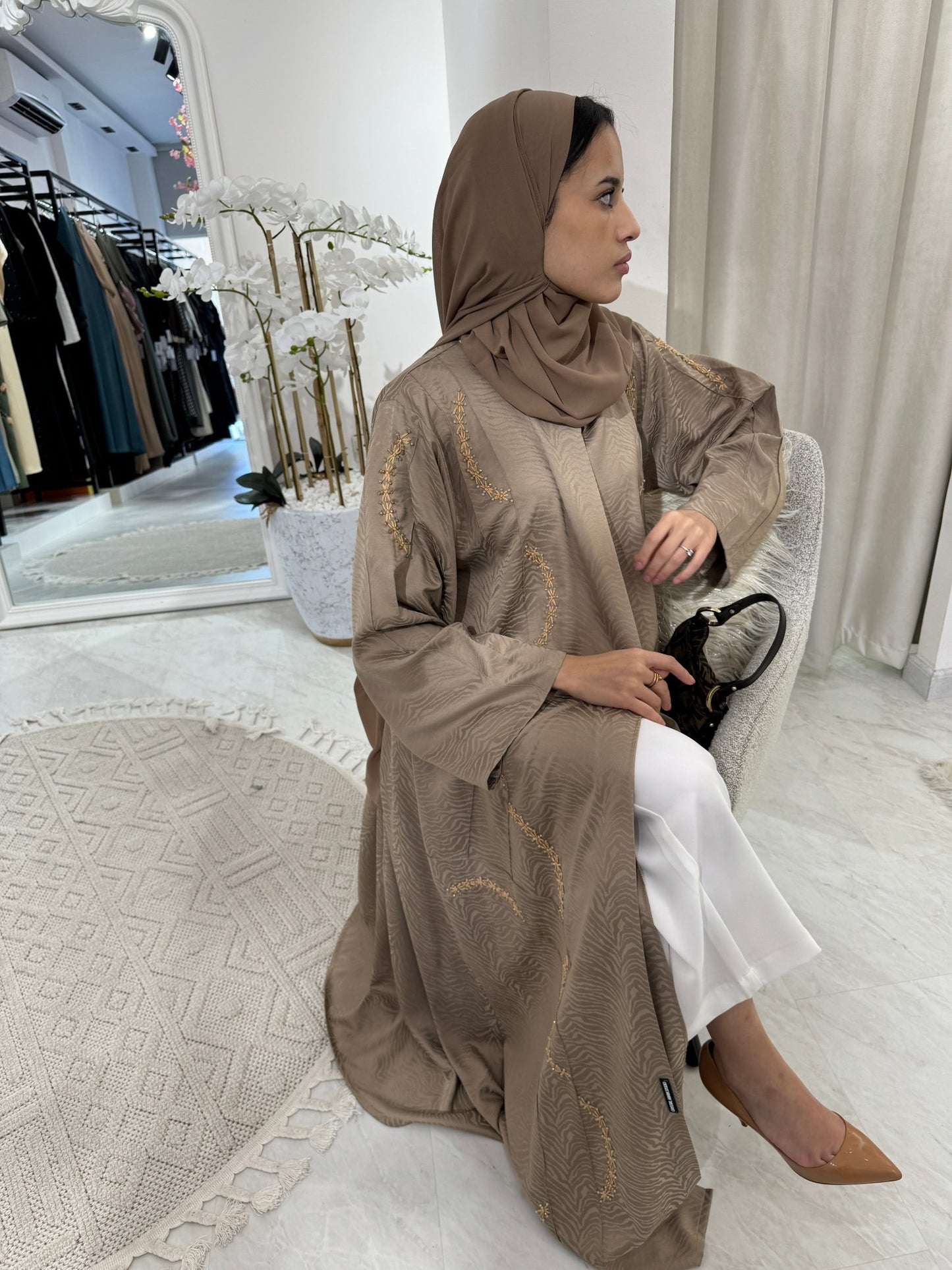 C Beige Turkish Cupro Eid Abaya