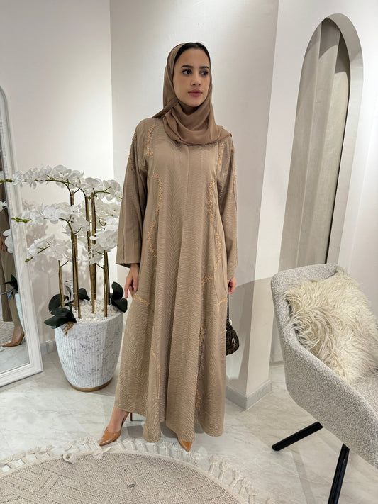 C Beige Turkish Cupro Eid Abaya