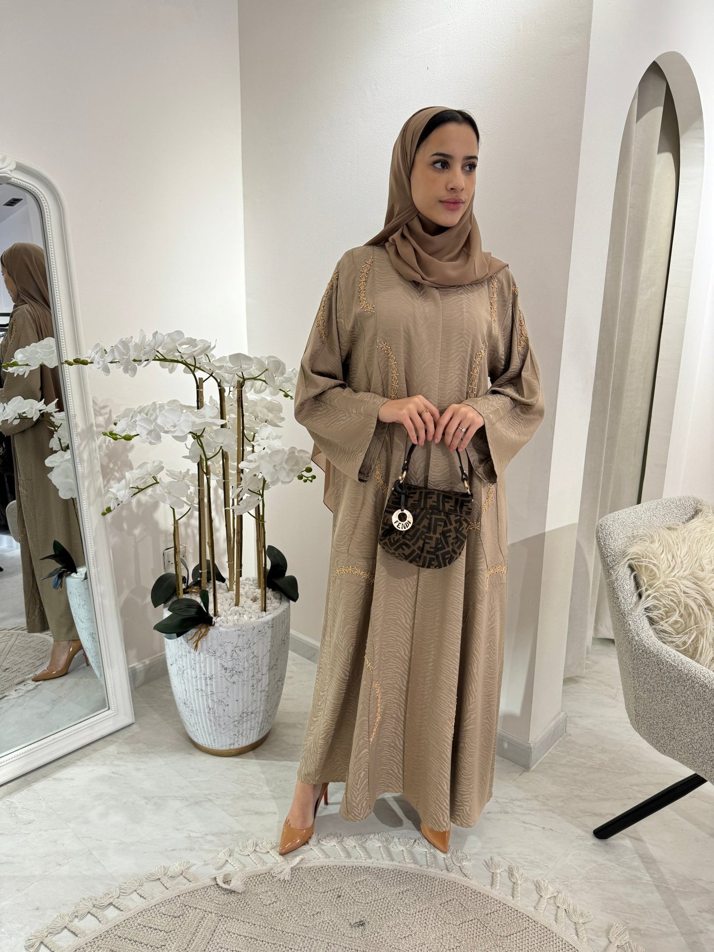 C Beige Turkish Cupro Eid Abaya