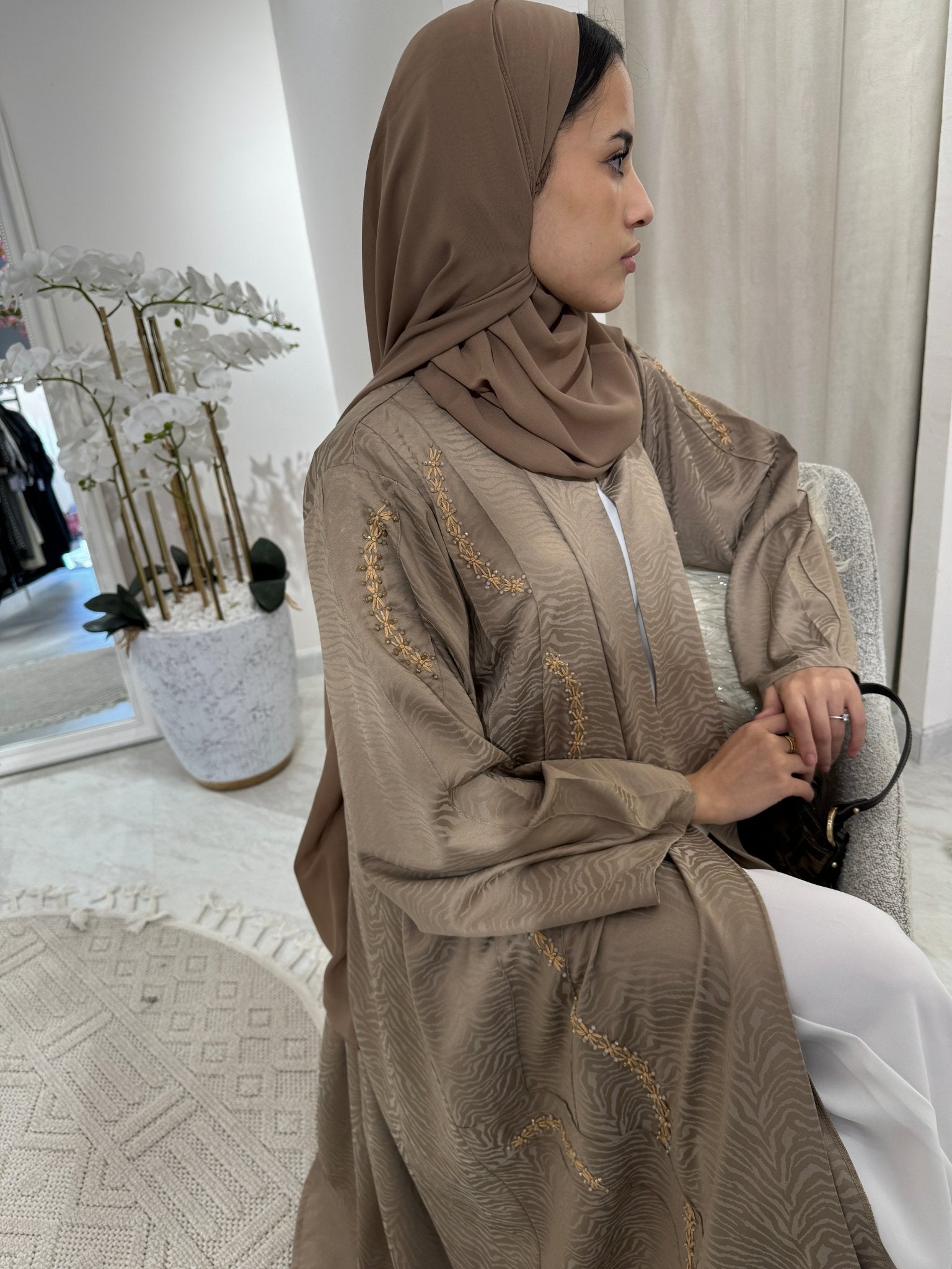 C Beige Turkish Cupro Eid Abaya