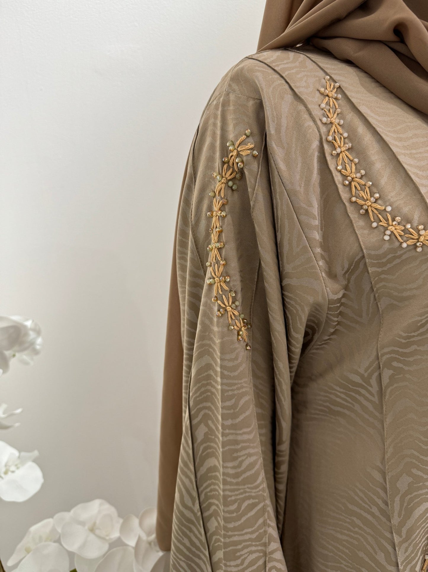 C Beige Turkish Cupro Eid Abaya