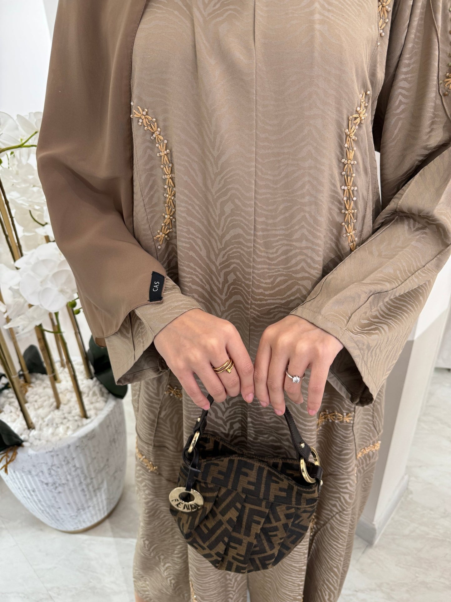 C Beige Turkish Cupro Eid Abaya