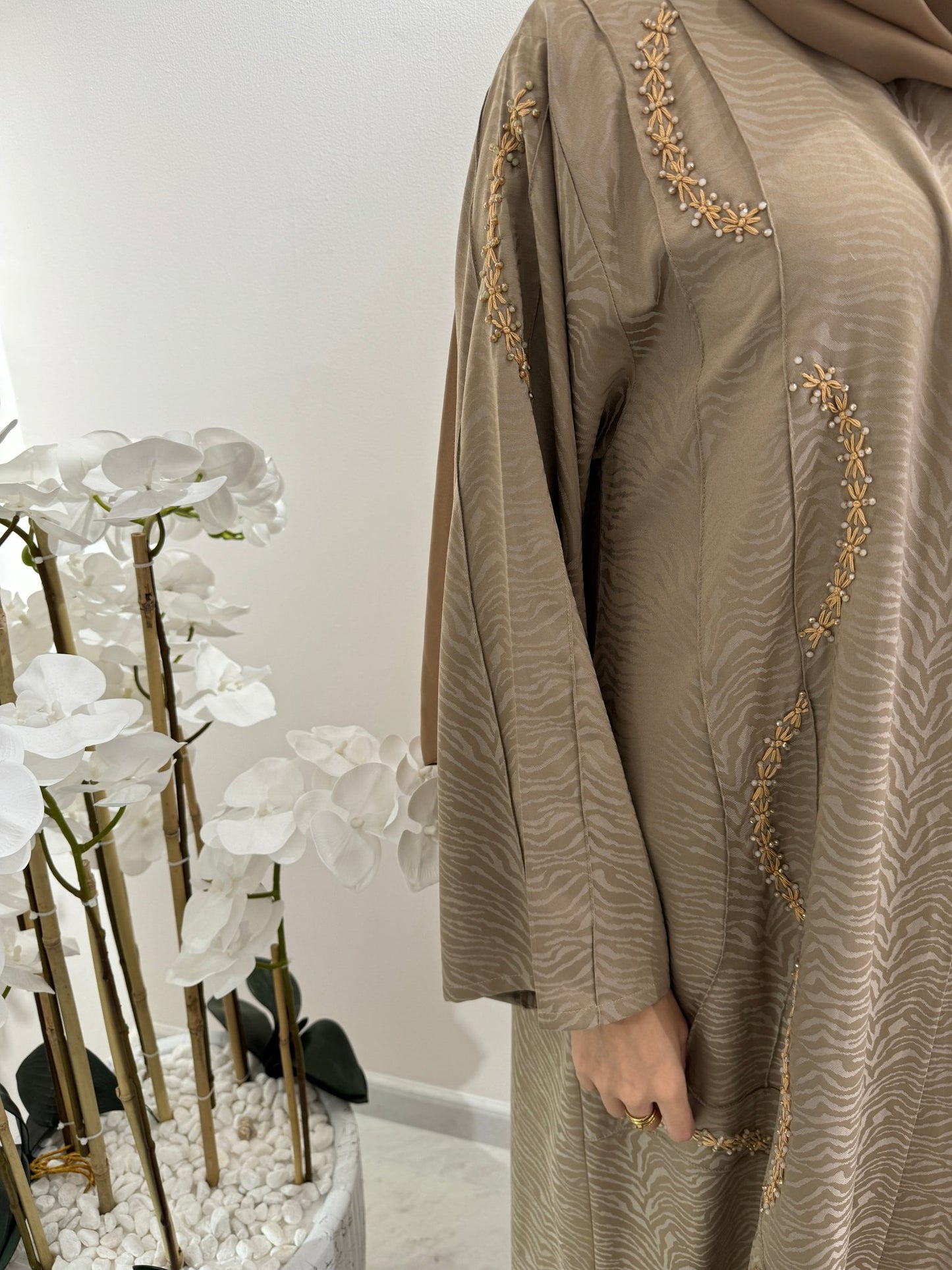 C Beige Turkish Cupro Eid Abaya