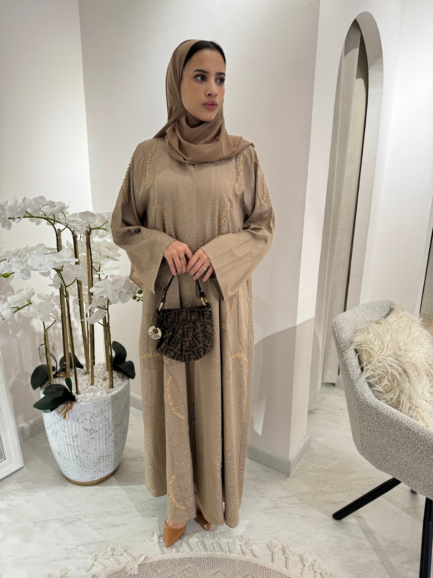 C Beige Turkish Cupro Eid Abaya