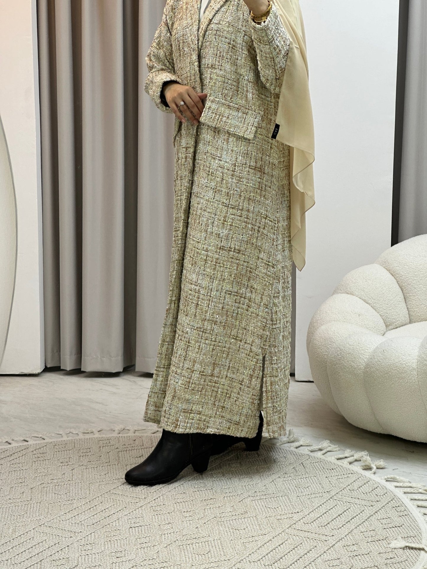 C Beige Tweed Winter Abaya