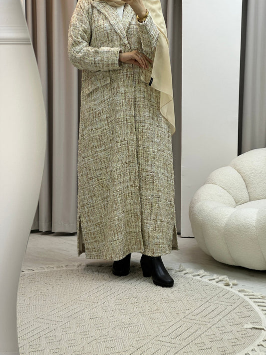 C Beige Tweed Winter Abaya