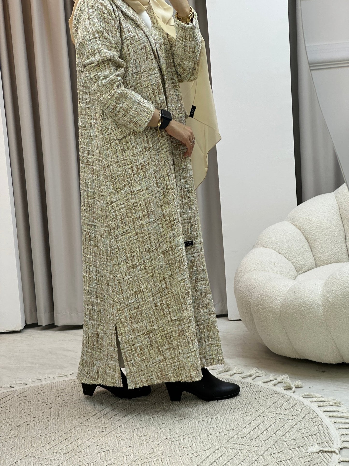 C Beige Tweed Winter Abaya