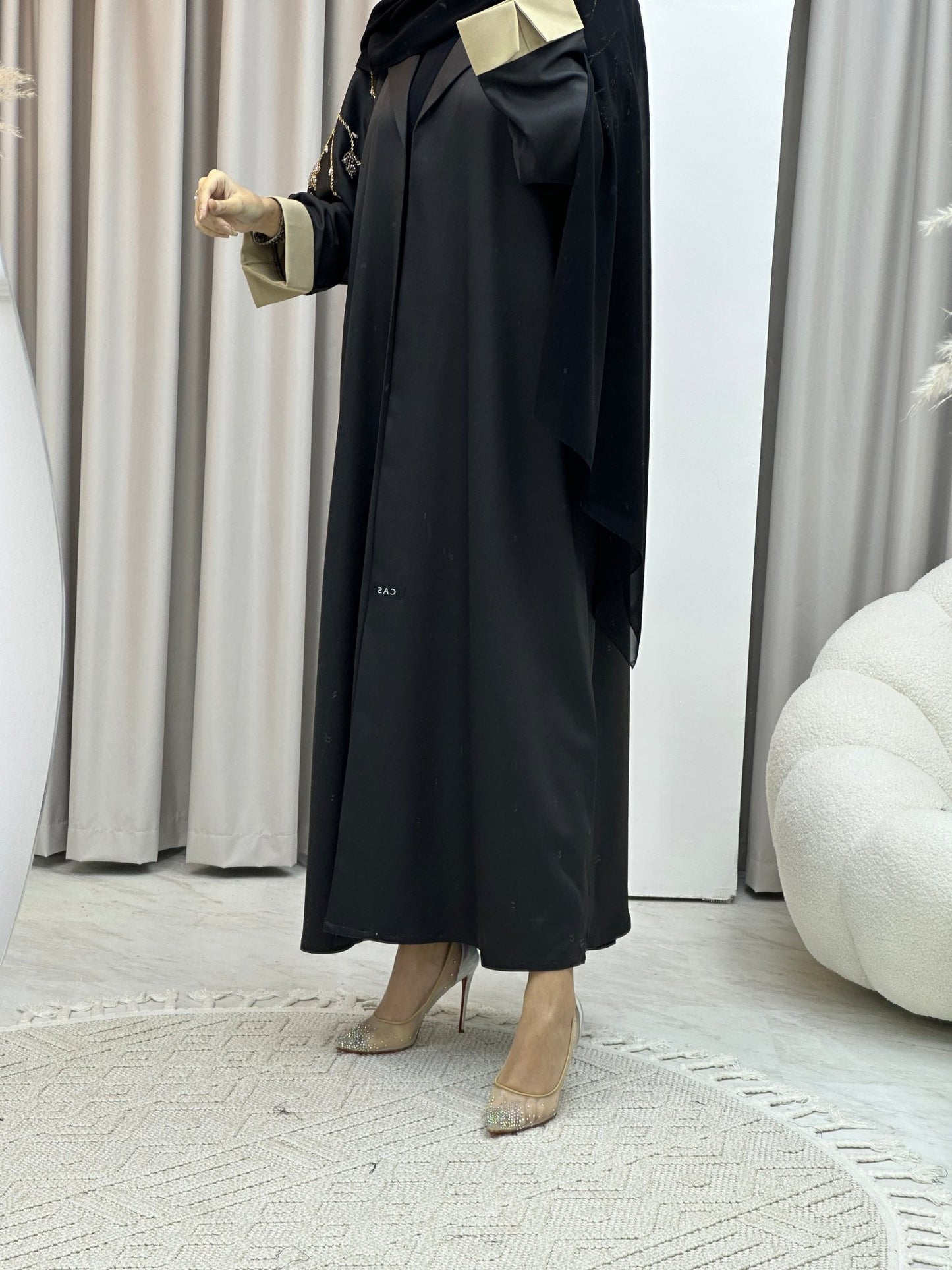 C Black Beige Handwork Abaya Set