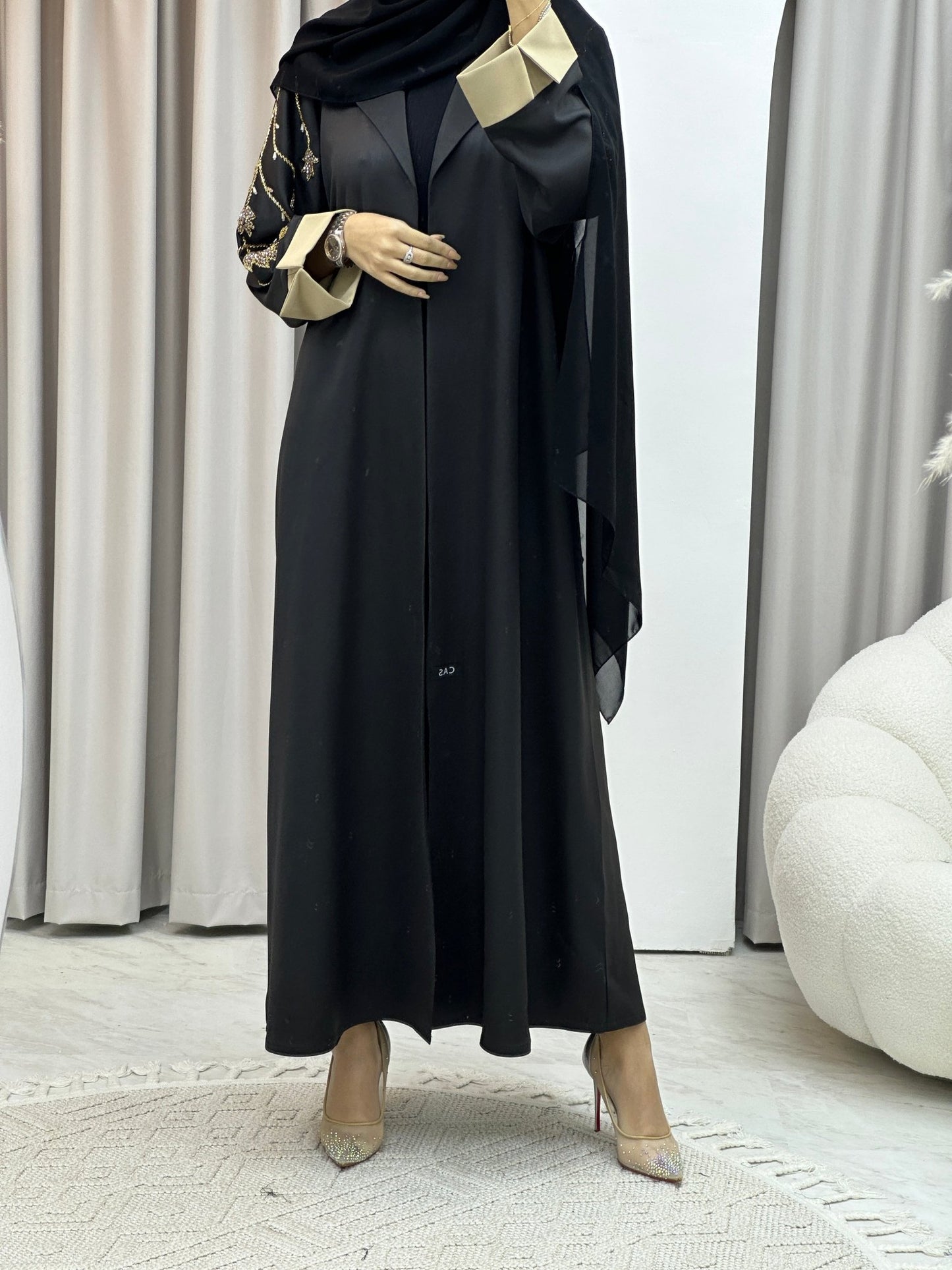 C Black Beige Handwork Abaya Set