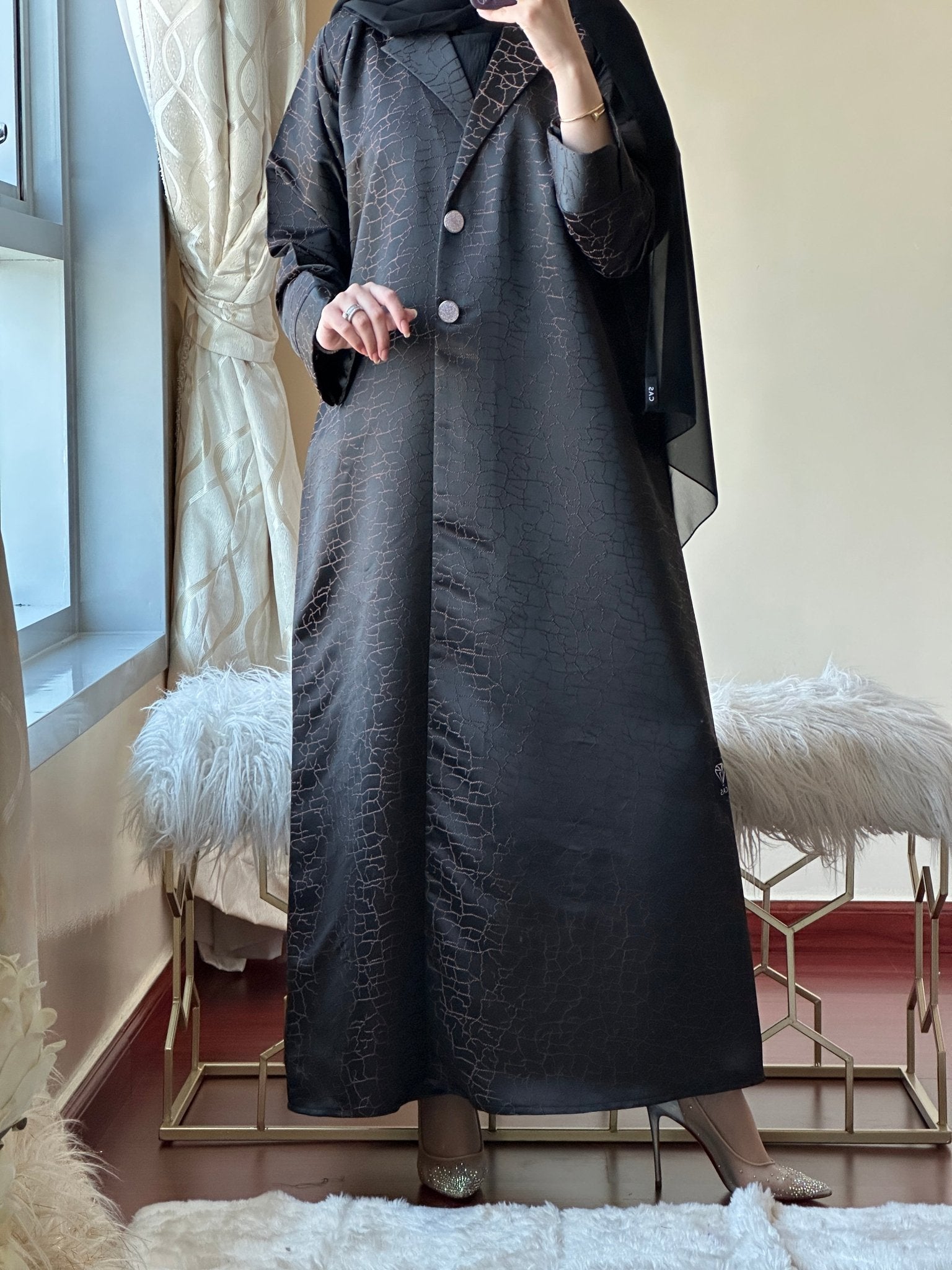 C - Black - Copper - Work - Abaya - Set - 96