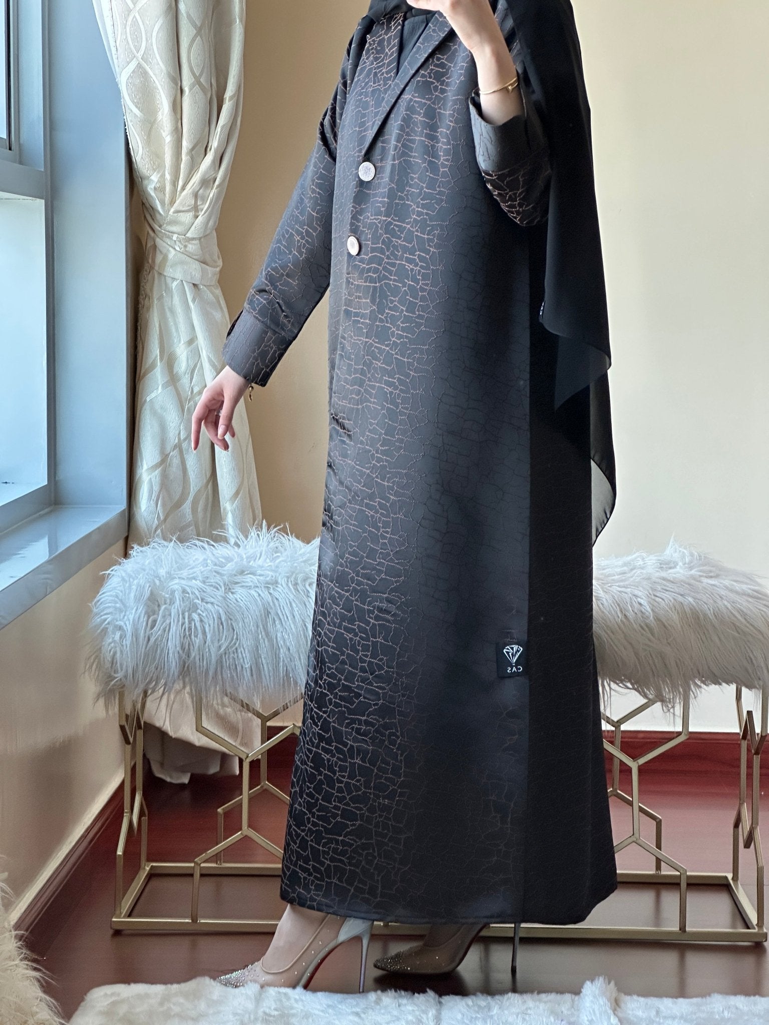 C - Black - Copper - Work - Abaya - Set - 96