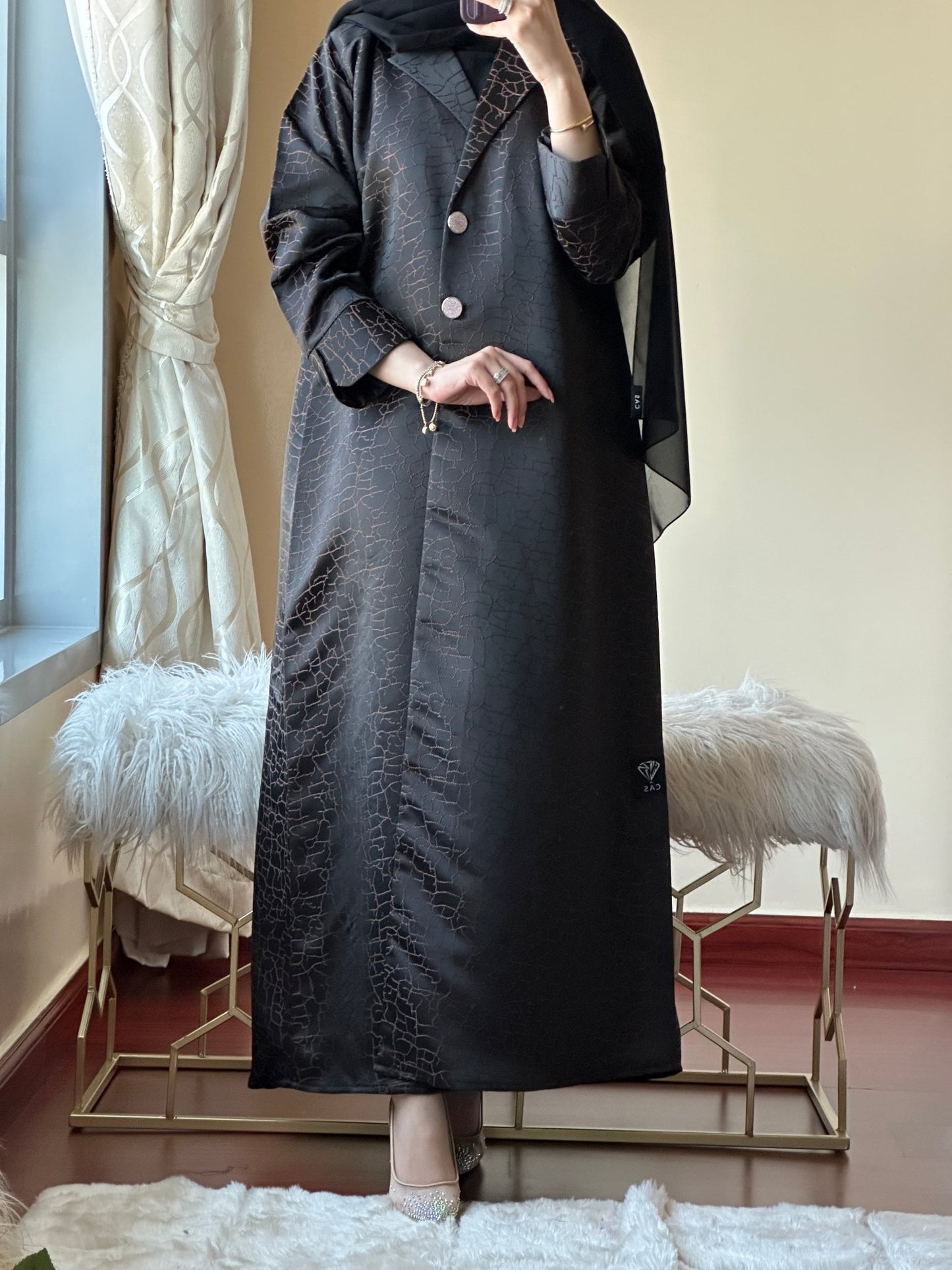 C - Black - Copper - Work - Abaya - Set - 96