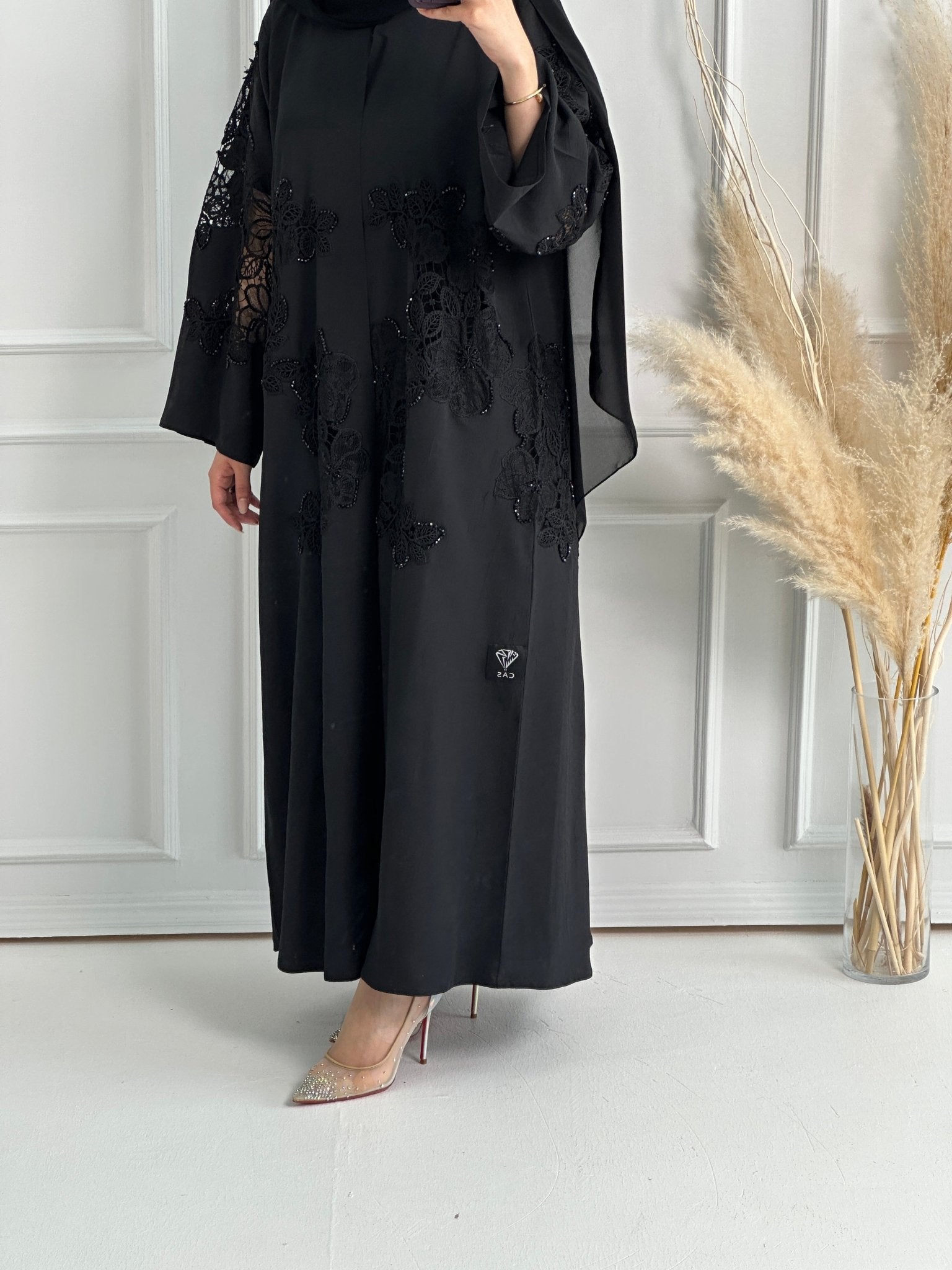 C - Black - Crepe - Dantel - Evening - Abaya - 60