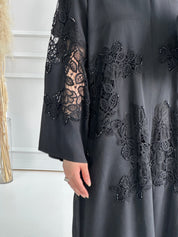 C - Black - Crepe - Dantel - Evening - Abaya - 60