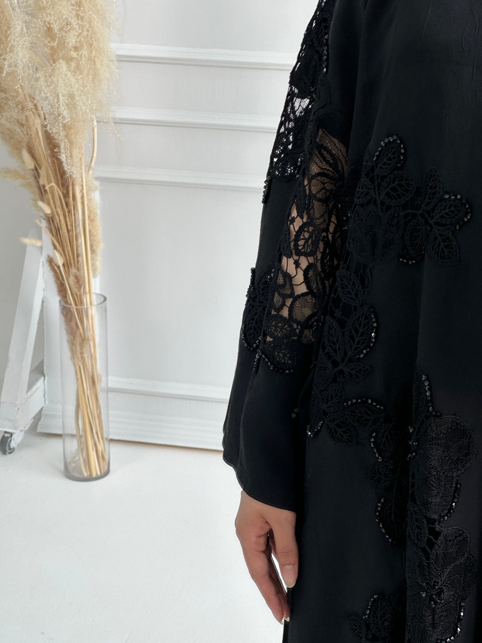 C - Black - Crepe - Dantel - Evening - Abaya - 60