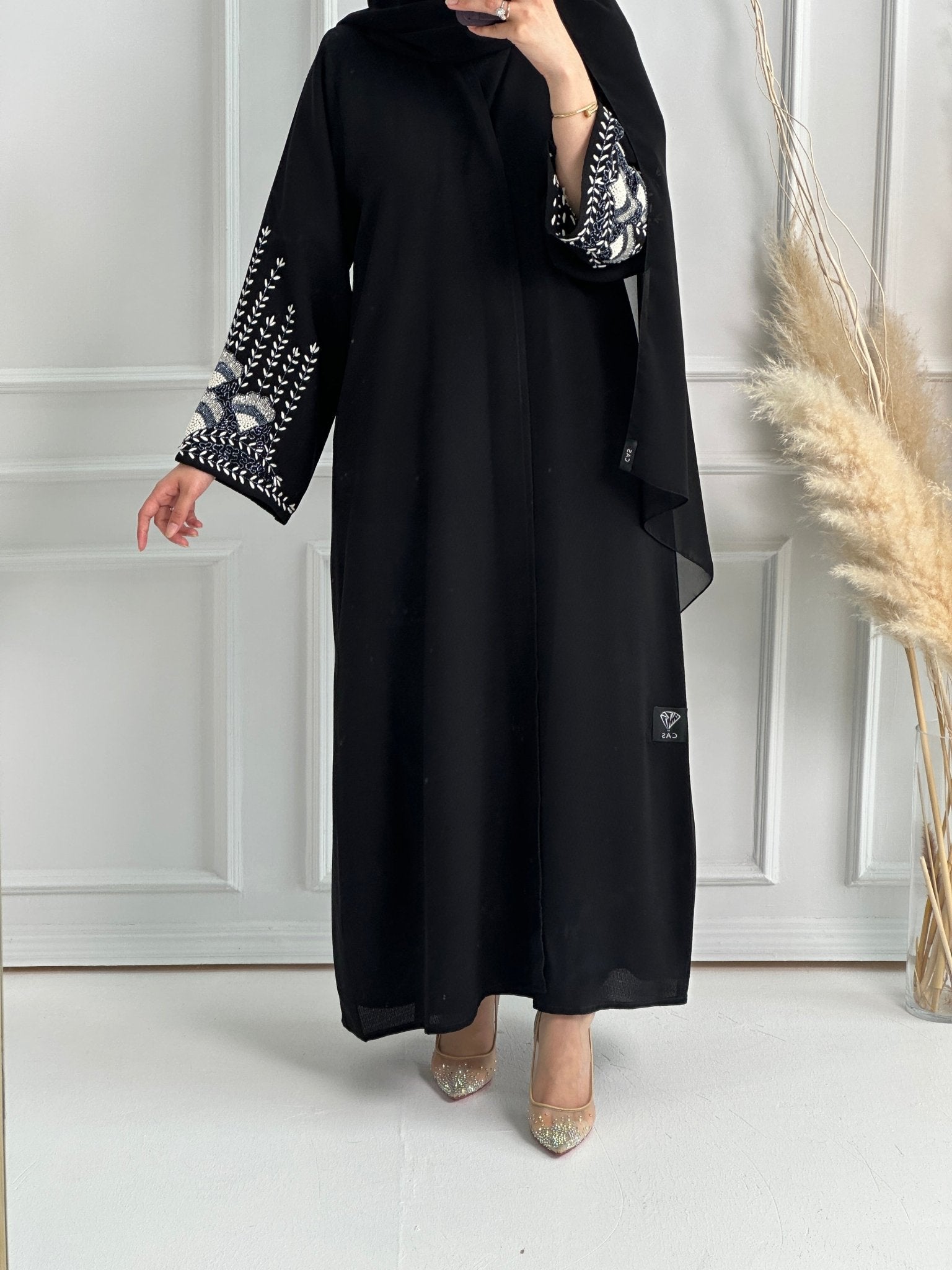 C - Black - Crepe - Evening - Abaya - Set - 61