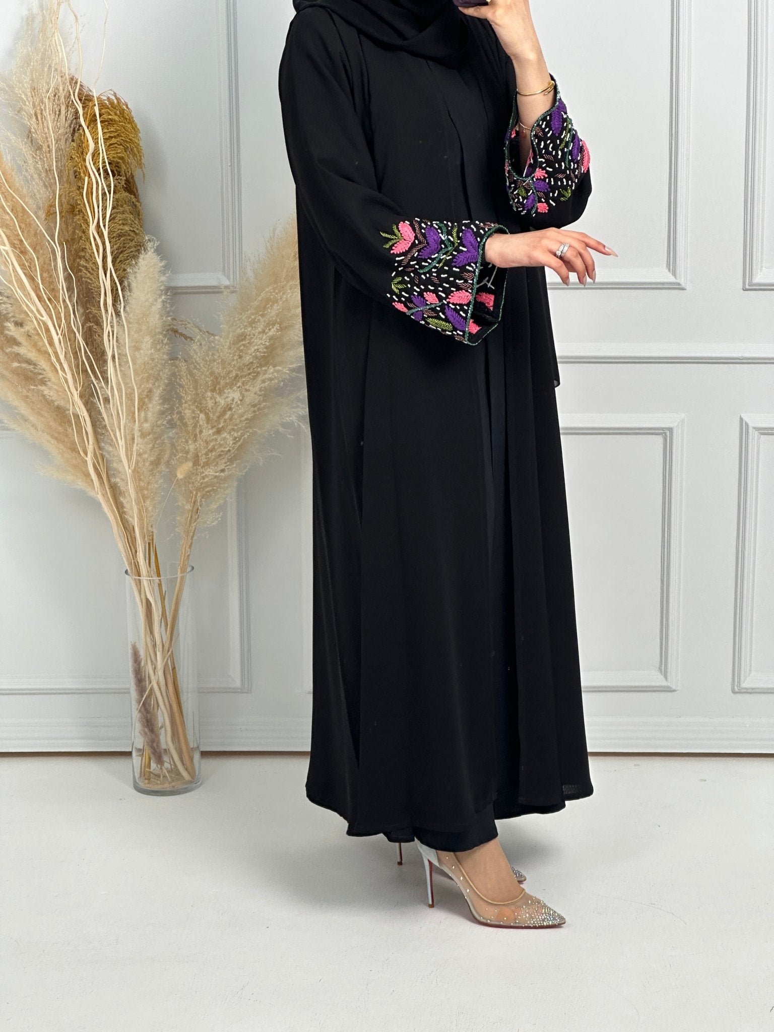 C - Black - Crepe - Evening - Abaya - Set - 62