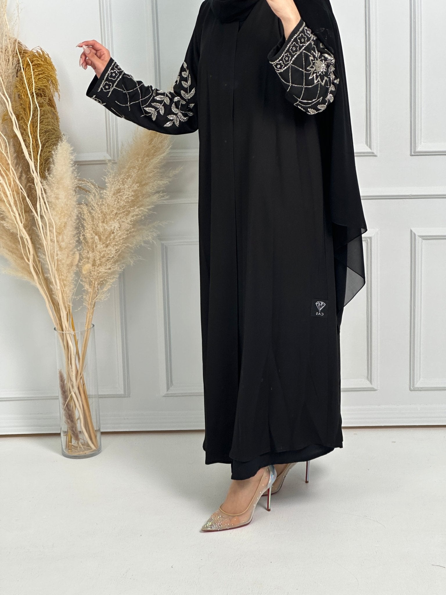 C - Black - Crepe - Evening - Abaya - Set - 63