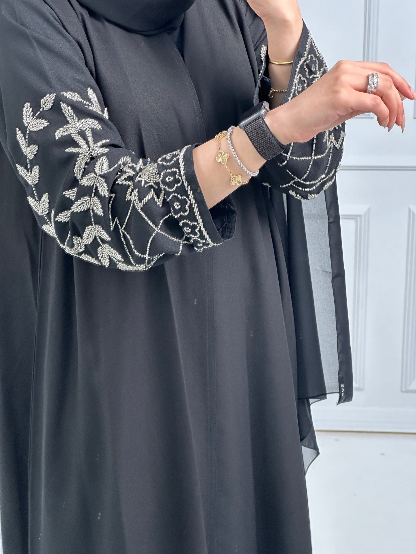 C - Black - Crepe - Evening - Abaya - Set - 63