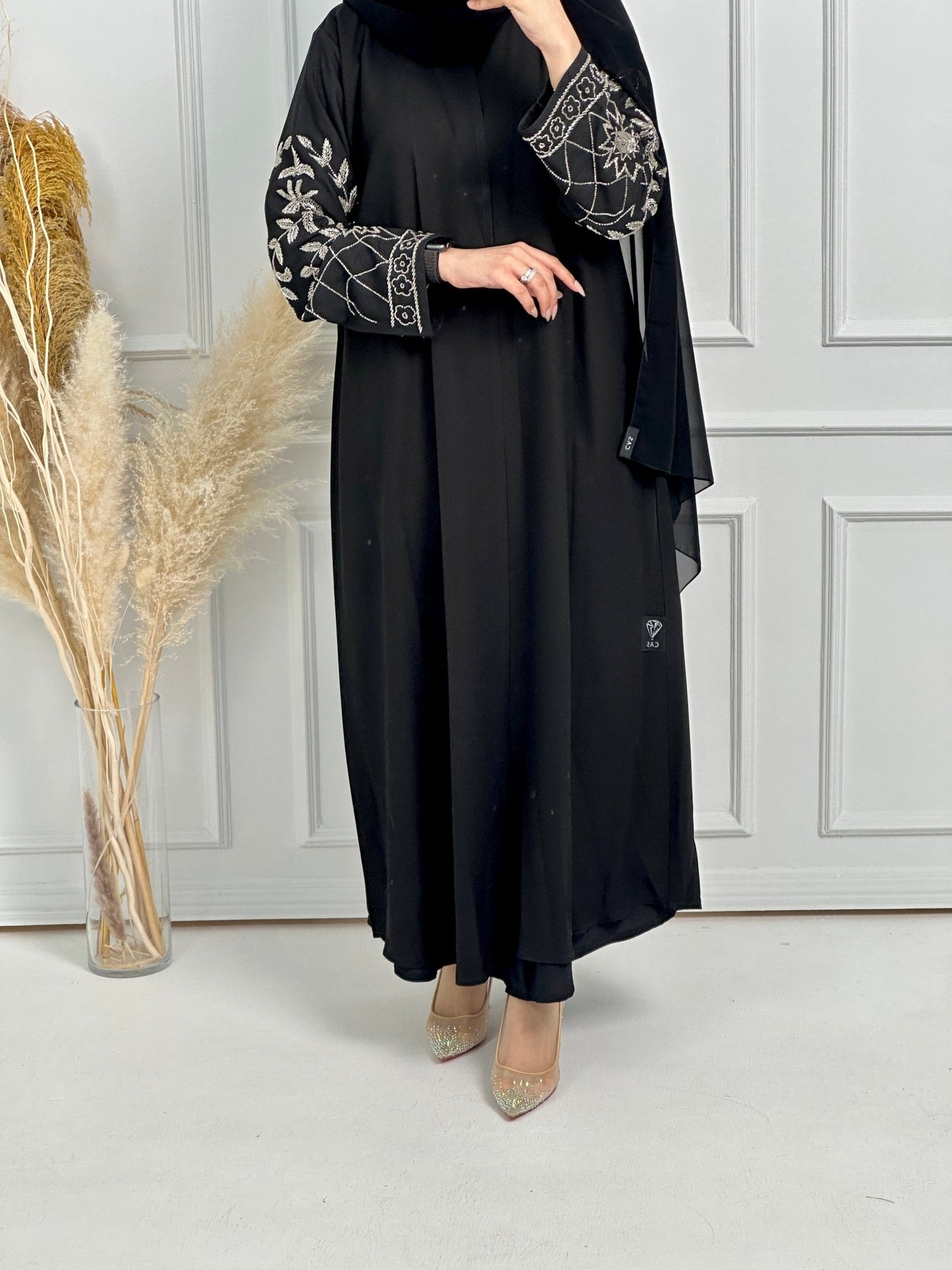 C - Black - Crepe - Evening - Abaya - Set - 63