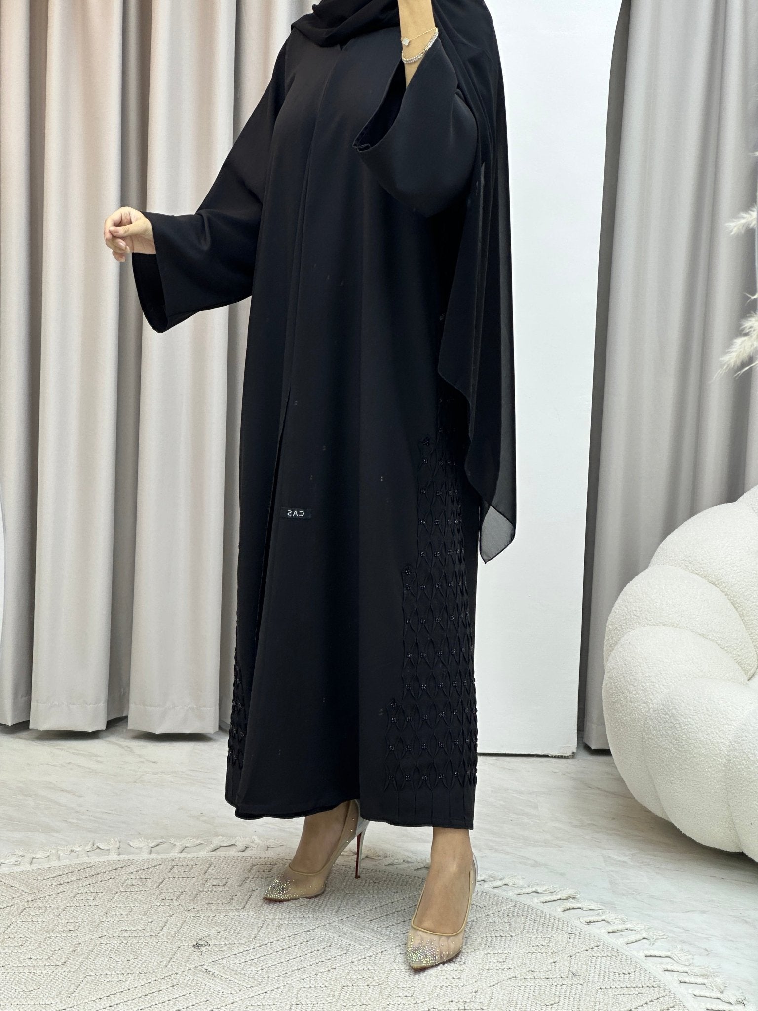 C Black Criss Cross Abaya Set