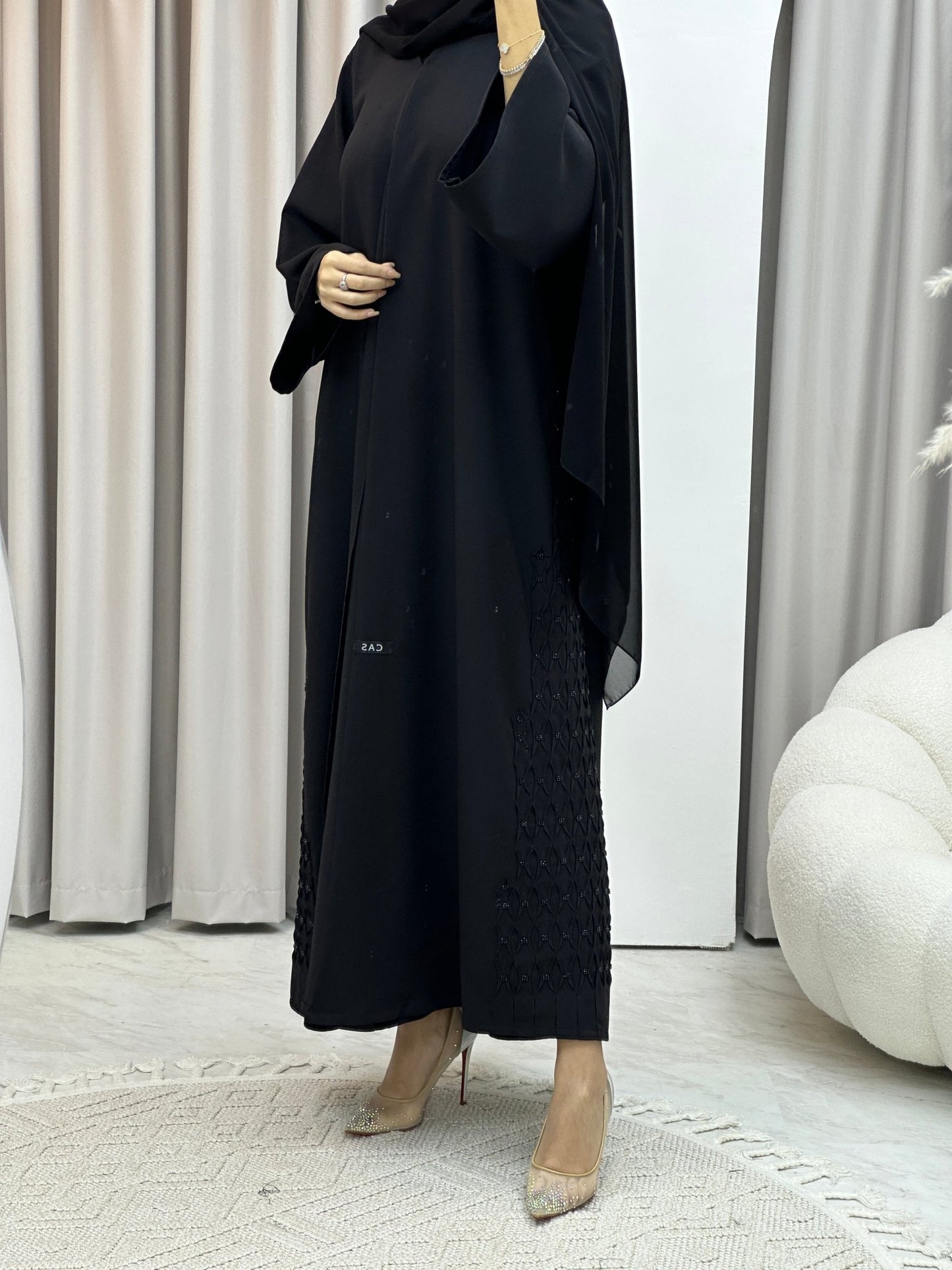 C Black Criss Cross Abaya Set