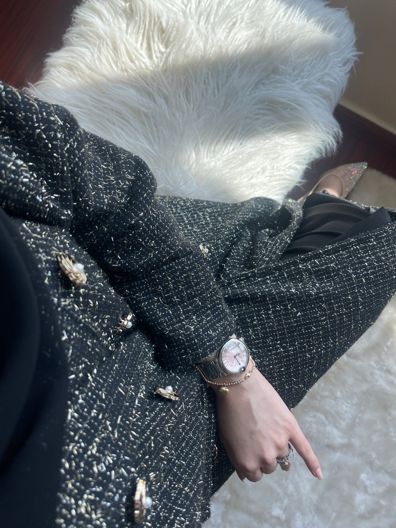 C - Black - Gold - Tweed - Abaya - Set - 2023 - 01