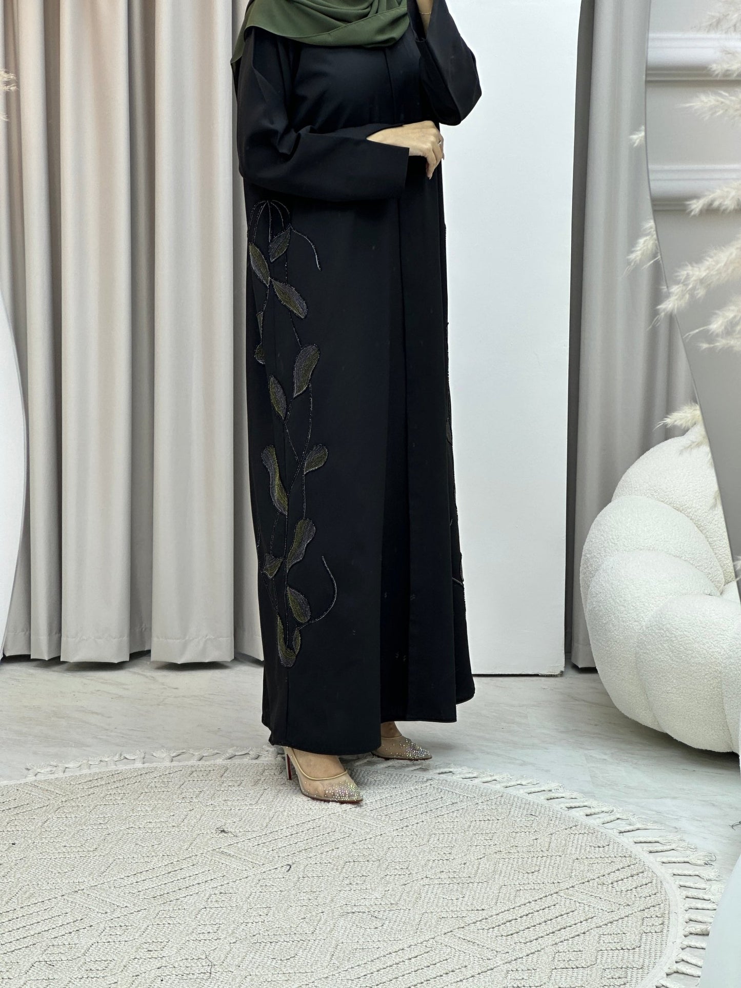 C Black Green Handwork Abaya Set