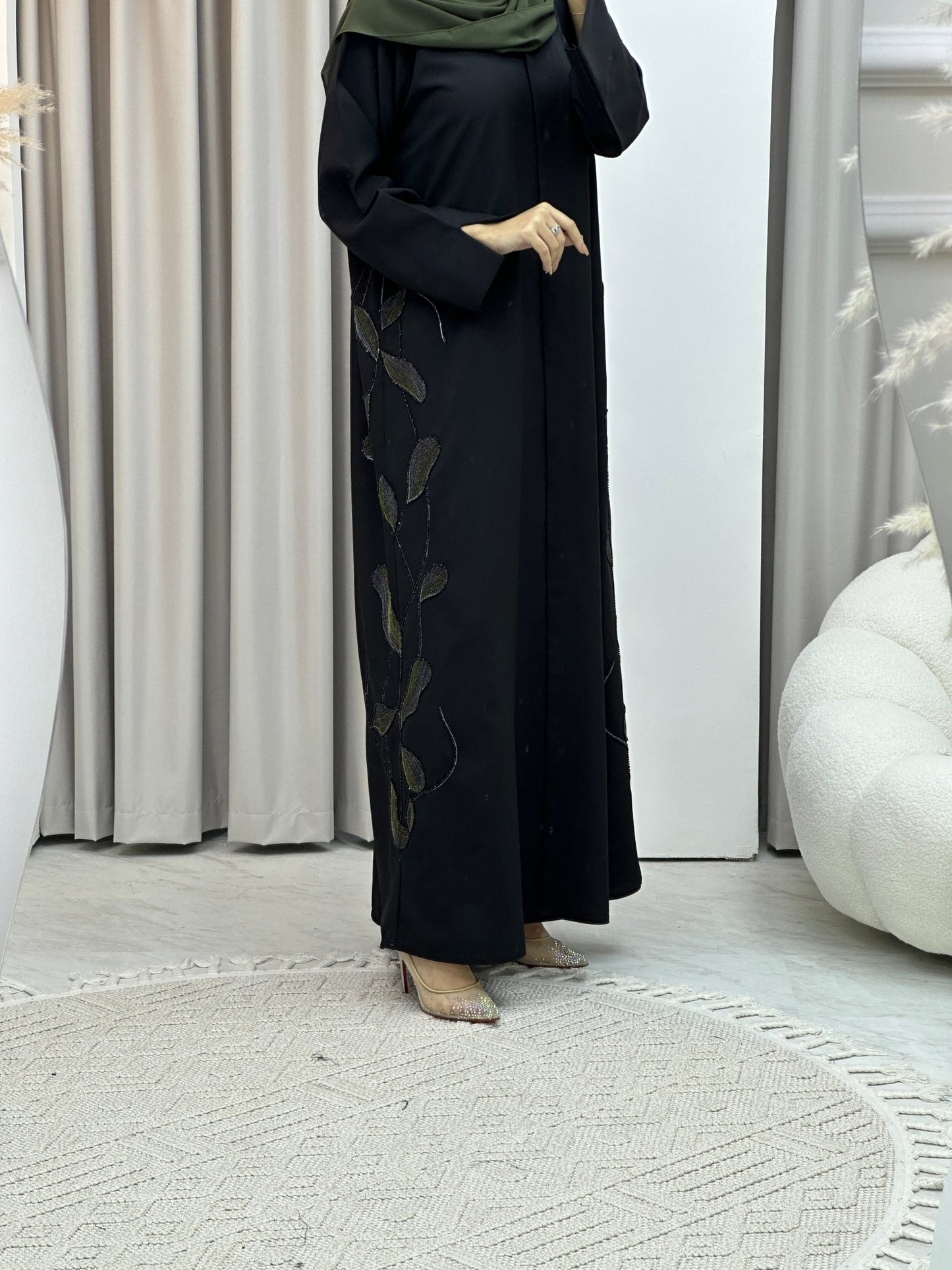 C Black Green Handwork Abaya Set